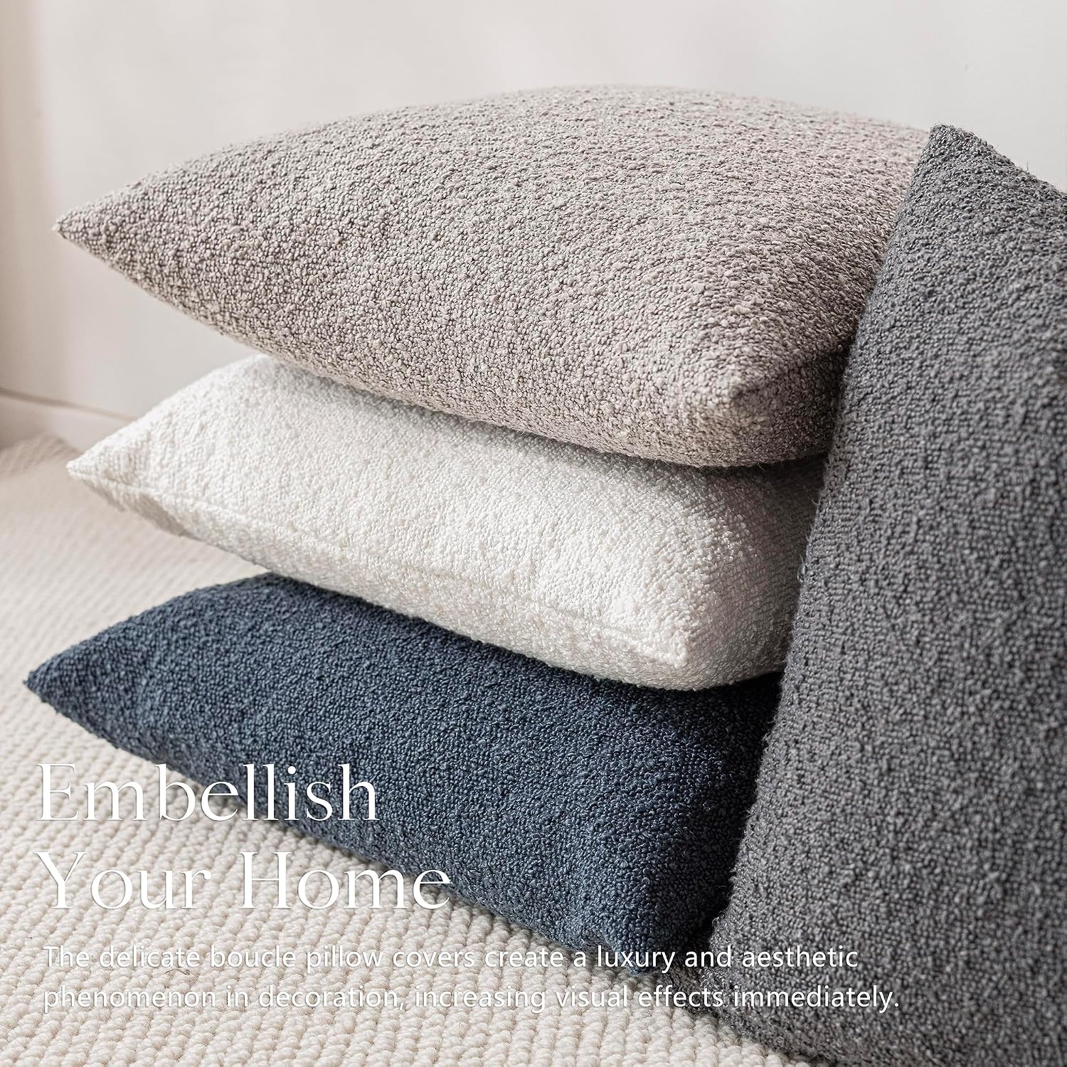 Foindtower Textured Boucle Throw Pillow Covers Accent Solid Lumbar Pillow Cases Cozy Soft Decorative Couch Cushion Case for Chair Sofa…