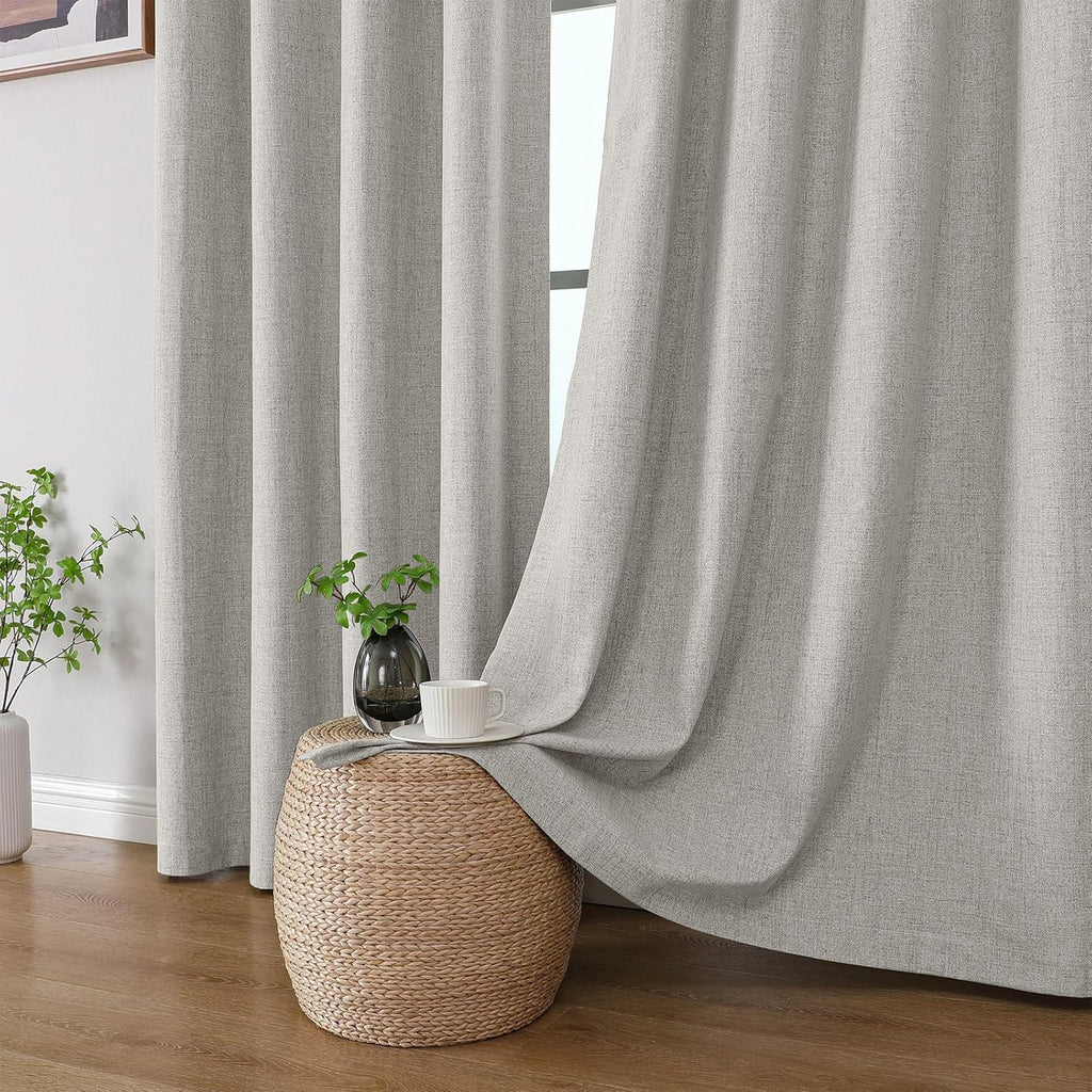 Cucraf 100% Blackout Curtains 63 inches Length 2 Panels Set, Room Darkening Linen Textured Curtain Grommet for Bedroom Living Room, Light B…