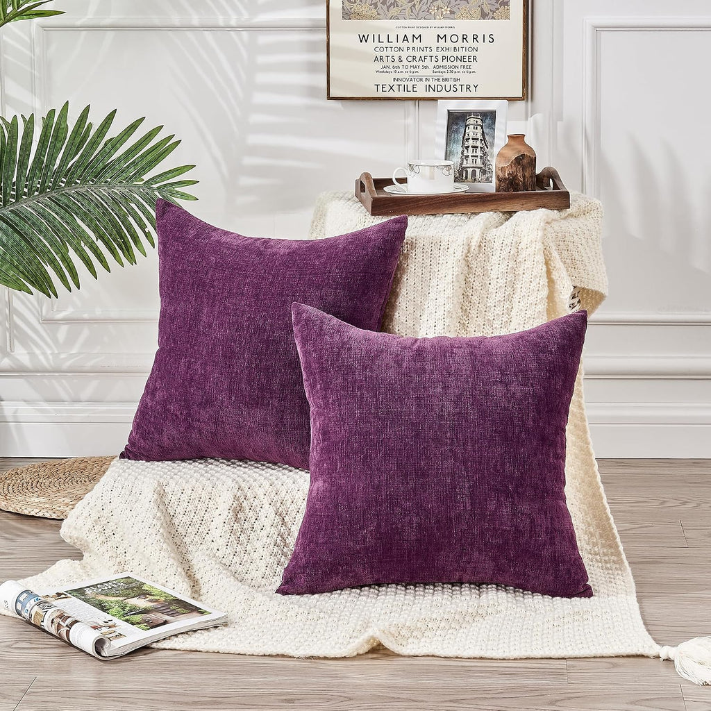 Gawamay Decorative Chenille Throw Pillow Covers 24x24 Inch Pack of 2, Soft Square Couch Pillow Cover for Sofa Cushion Living Room Bedroom S…
