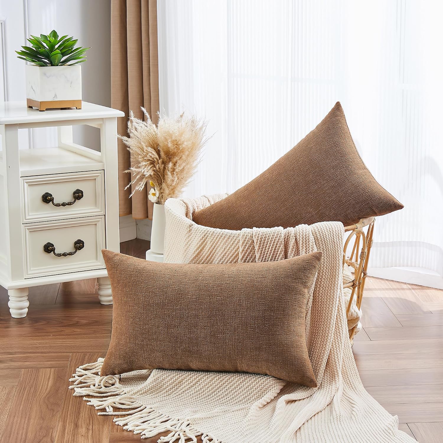 Gawamay Lumbar Decorative Throw Pillow Covers 12"x20" Inch Set of 2, Super Soft Chenille Rectangle Pillowcase for Living Room Bedroom Sofa…