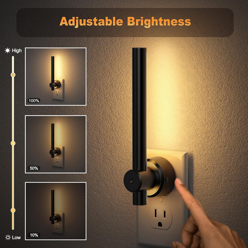 JandCase Night Light, Night Lights Plug into Wall with Dusk to Dawn Sensor, 330° Rotatable Plug, 0-100LM Dimmable Light Bar for Vanity Bedr…