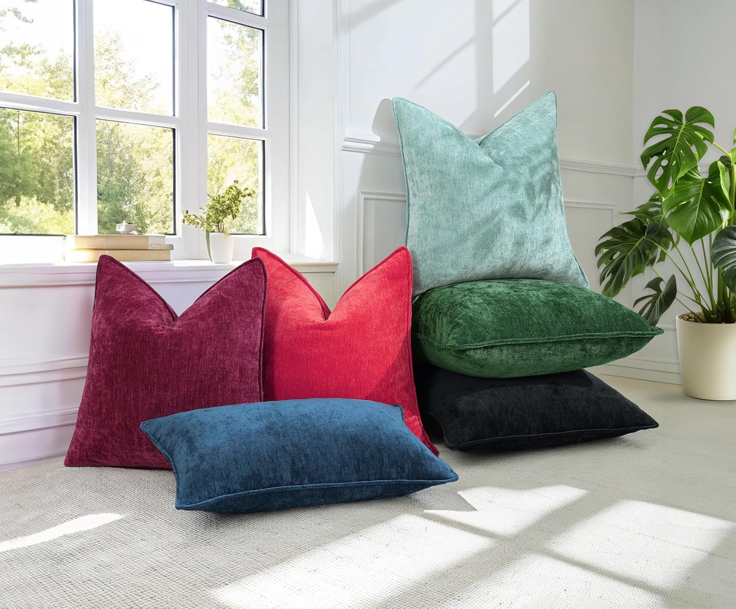 decorUhome Summer Couch Throw Pillow Covers 18x18 Set of 2, Decorative Soft Velvet Modern Cozy Chenille Pillow Cases with Elegant Design fo…