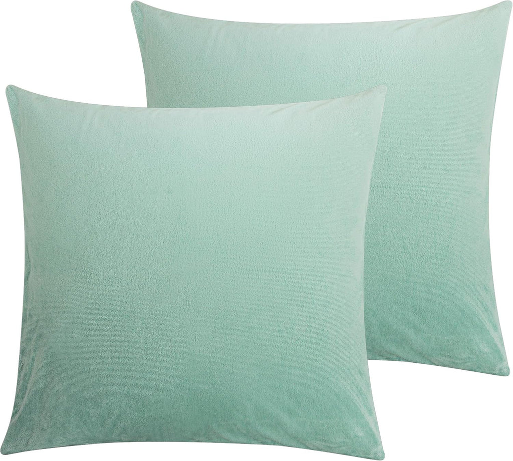 Ntbay Zippered Velvet Square Throw Pillow Covers, 2 Pack Soft and Luxury Decorative Cushion Cases, 18x18 Inches, Cyan 2 Pack silver