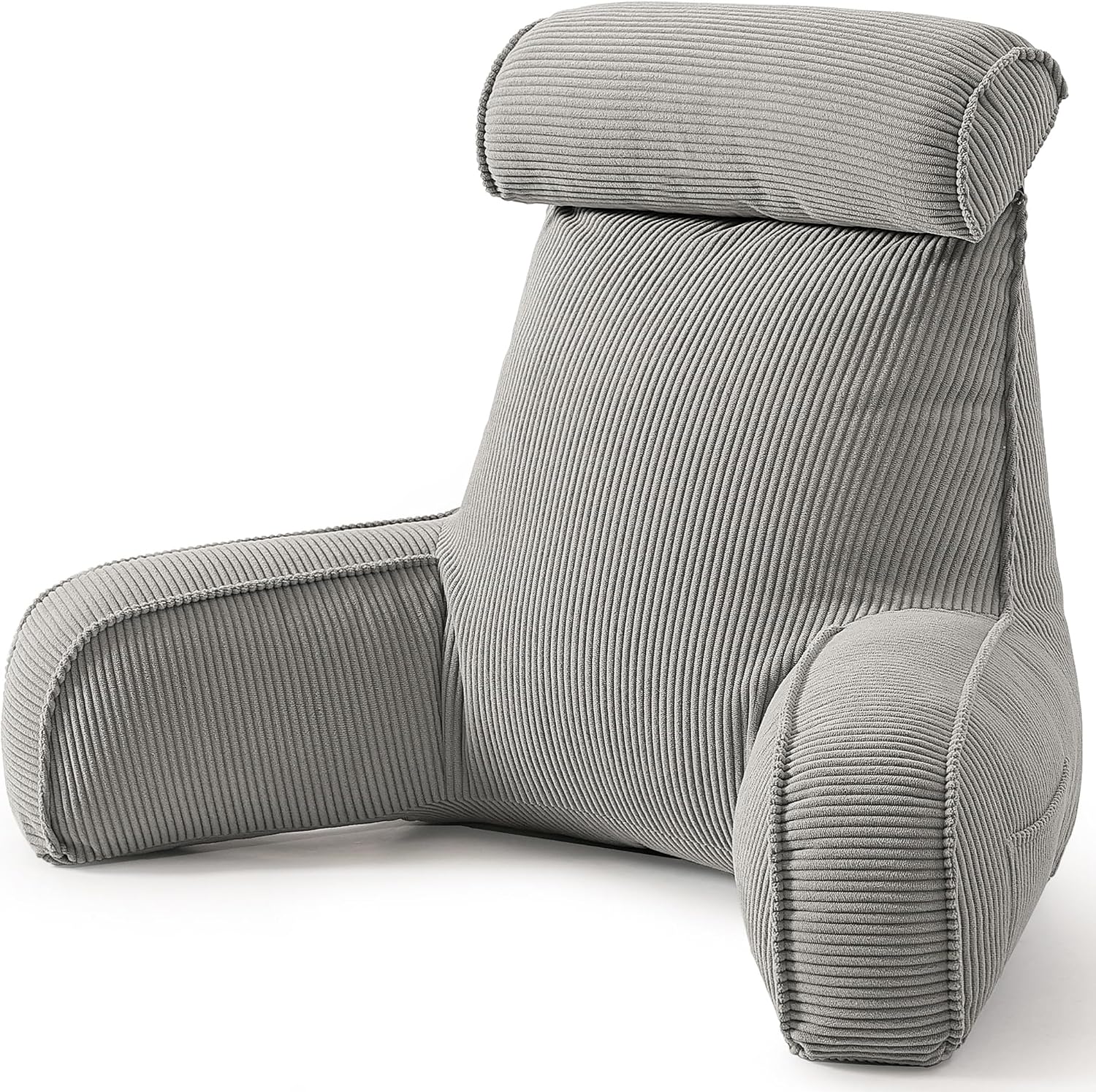 Ailuteie Corduroy Reading Pillow for Sitting Up in Bed, Backrest Pillow with Arms, Full Back Support Cushion with Side Pockets & Washable C…