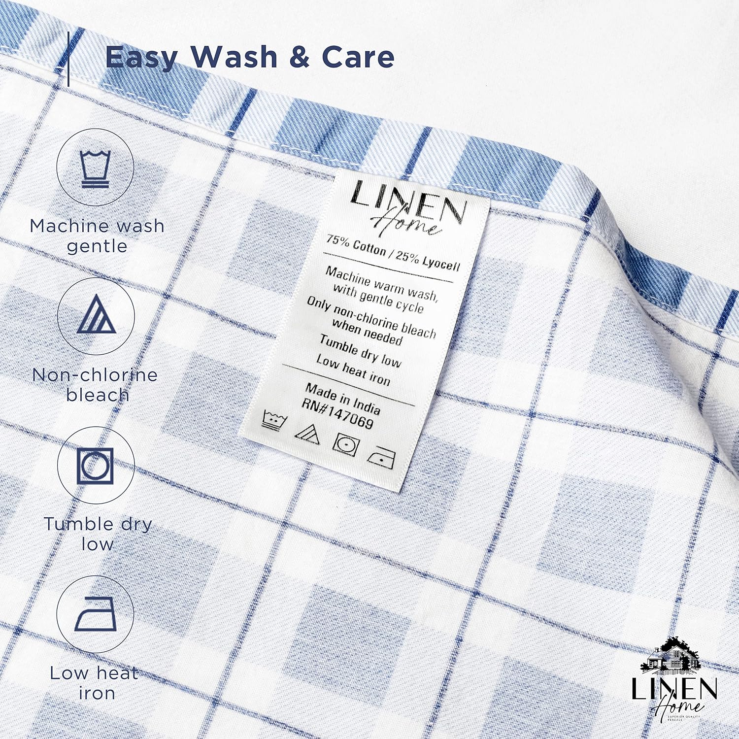 Linen Home Cotton Lyocell Blend Percale Sheet Set King Size - 4 Piece Deep Pocket Bedding, Pre-Washed & Shrunk, Crisp Cooling Fabric…