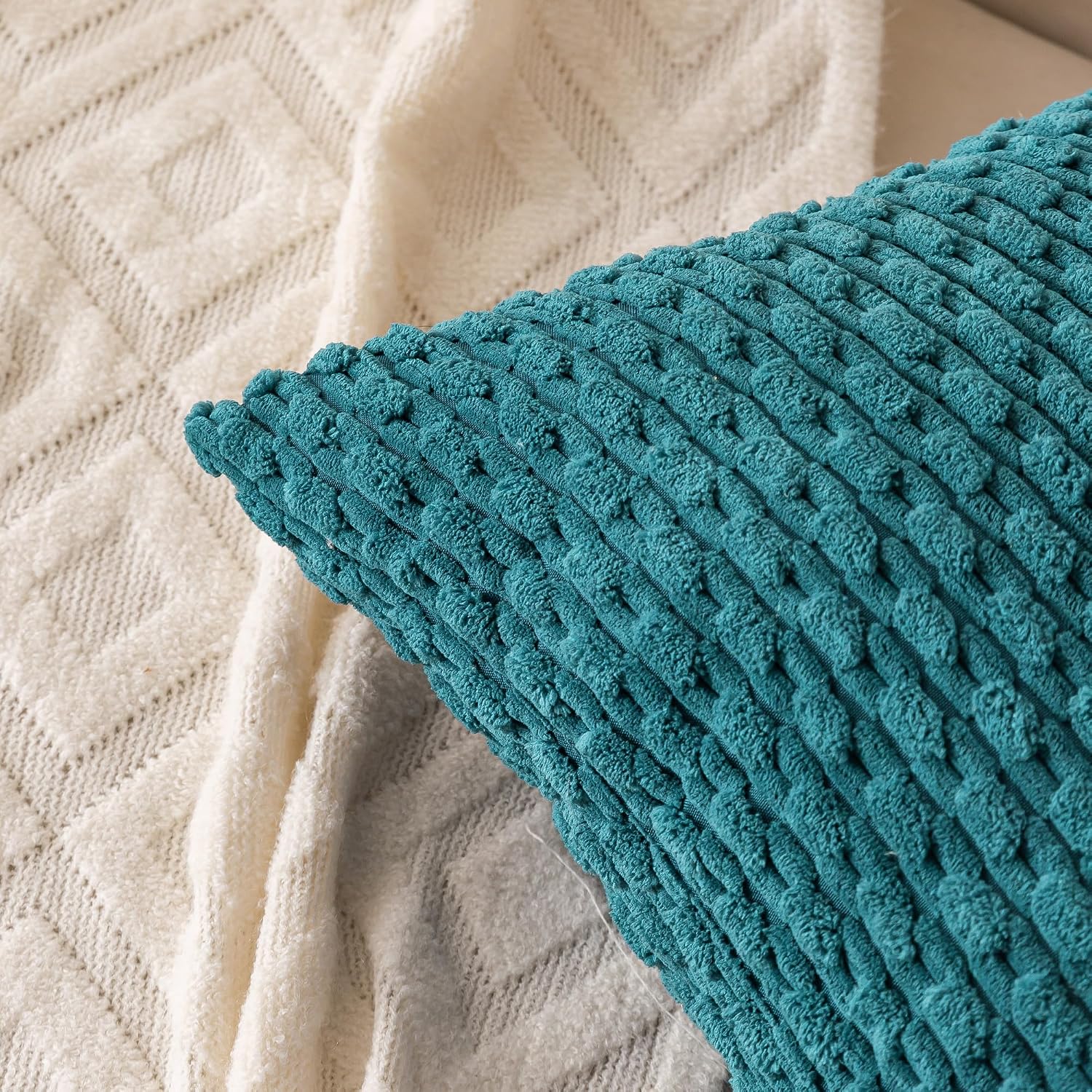 Cozoomy Set of 4 Teal Decorative Throw Pillow Covers 20x20 Inch Corduroy Pillow Covers for Bed Couch Sofa Living Room Soft Square Cushion C…