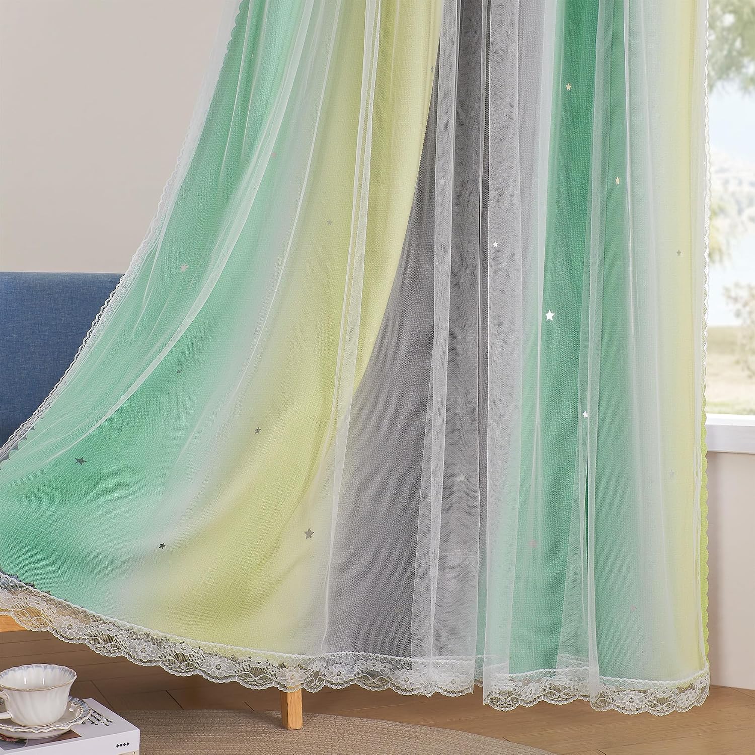 Addsomecolortolife XiDi Yellow & Rainbow Curtains for Kids & Girls Room - Blackout, Grey & Green 52x84 Inch Long 1 Panel with Unicorn Wall…