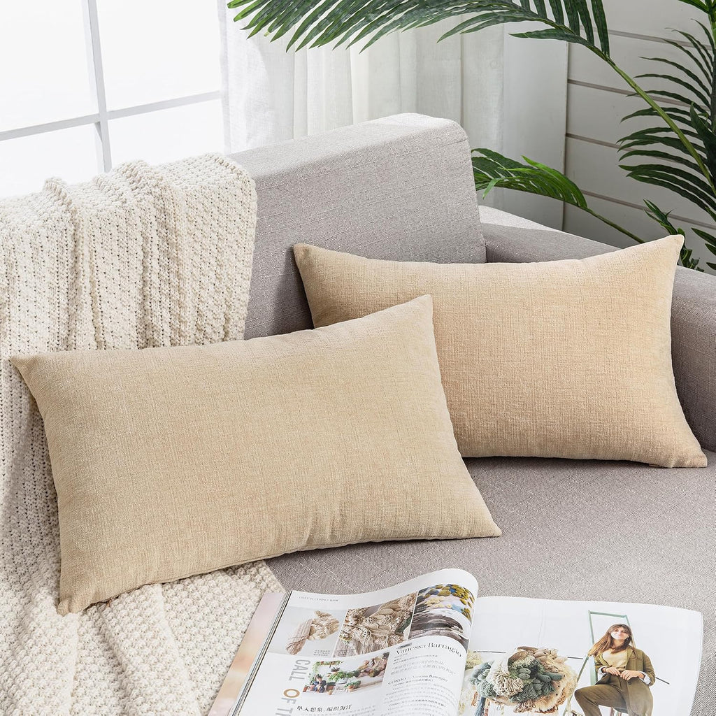 Gawamay Decorative Rectangle Throw Pillow Covers 12"x20" Inch Set of 2, Soft Chenille Fall Lumbar Support Pillow Cases for Living Room Bedr…