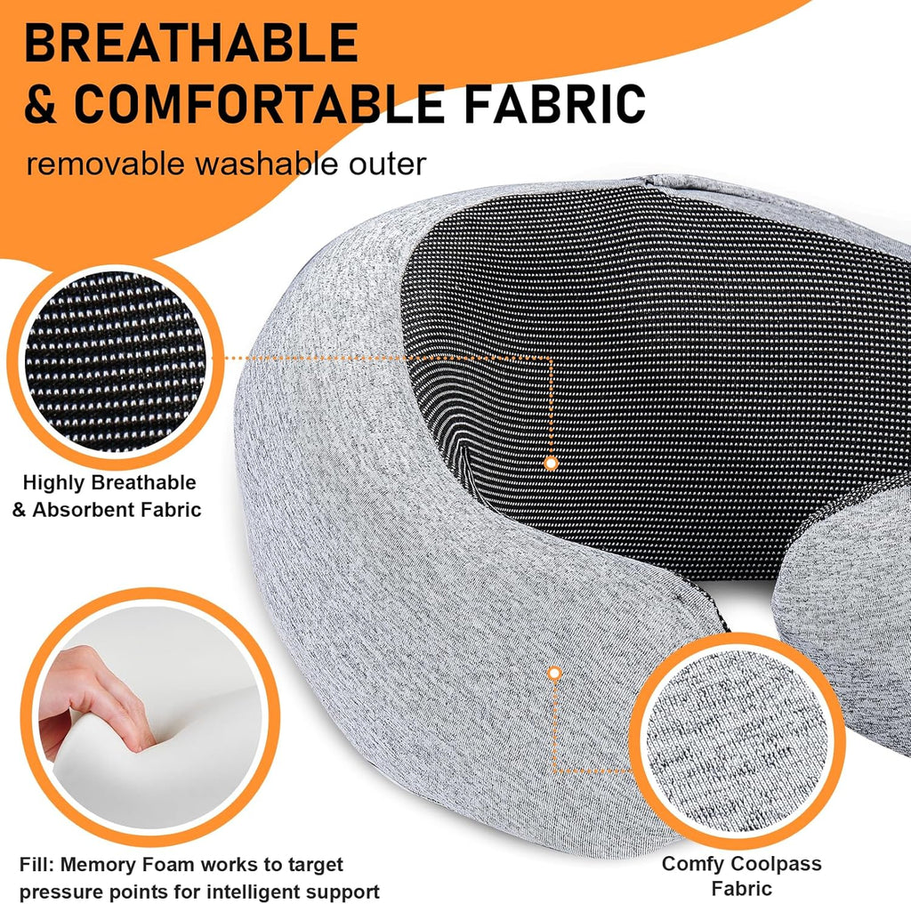 Vzpeun Travel Pillow - Hooded Neck Pillow Airplane Memory Foam Filling for Plane, Cars Sleeping, Road Trip, Long Flights, Airplane Travel E…