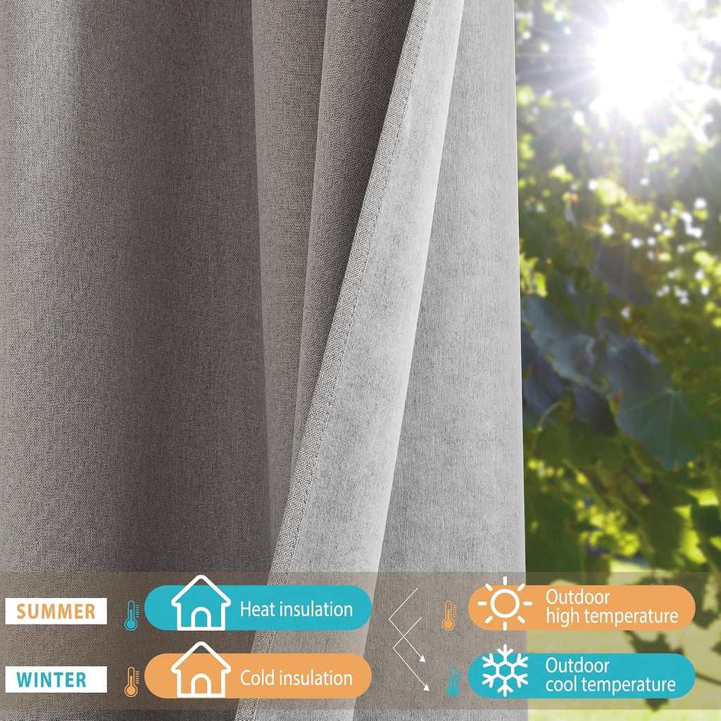 NICETOWN 100% Absolutely Blackout Faux Linen Curtains with Thermal Insulated White Liner, 52" W, 2 PCs, Light Grey, 90" Long Drapes Sweep…