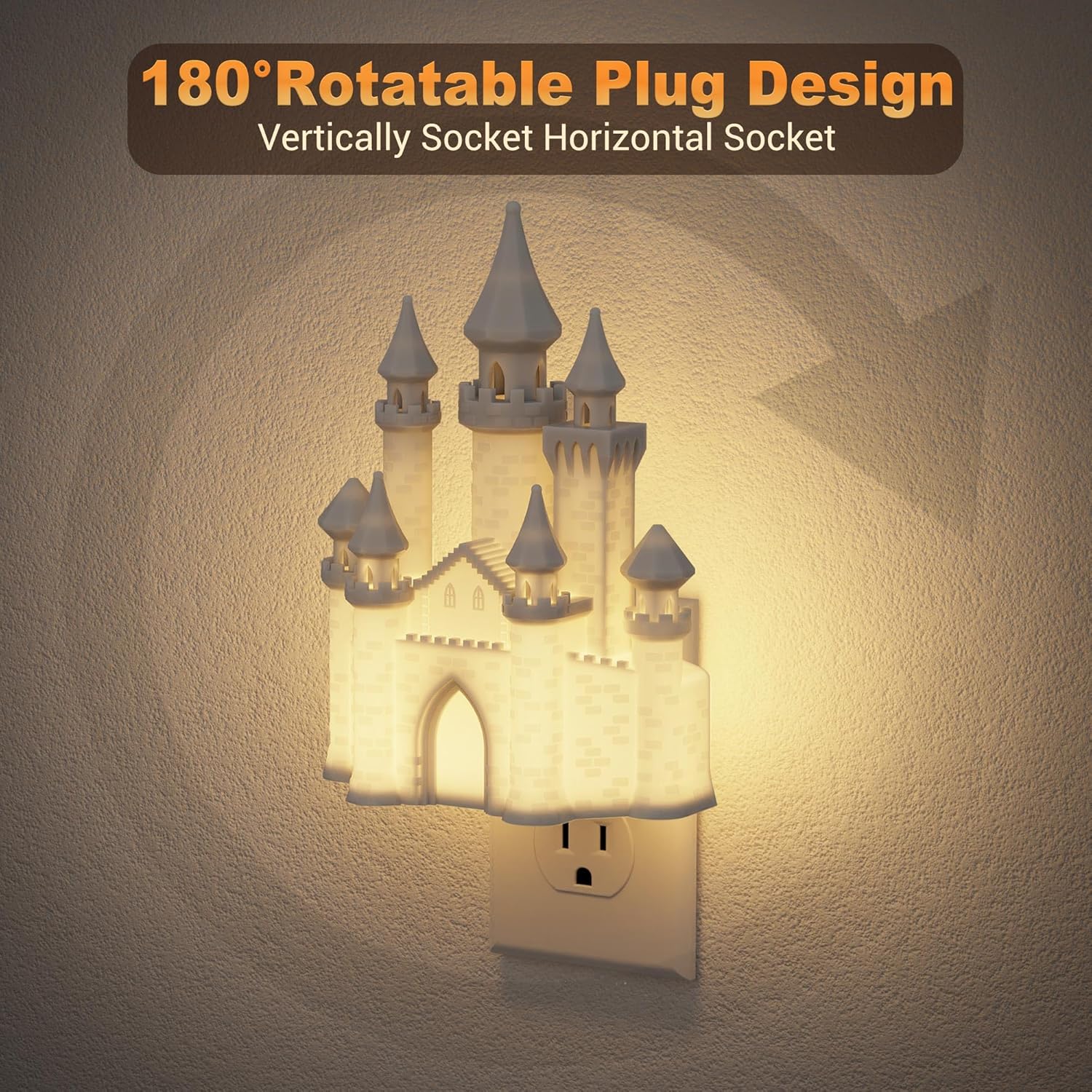 JandCase Night Lights Plug into Wall,3D Printed Castle RGB Night Light,10-Color Change Night Light, Dimmable Nightlights with Dusk to Dawn…
