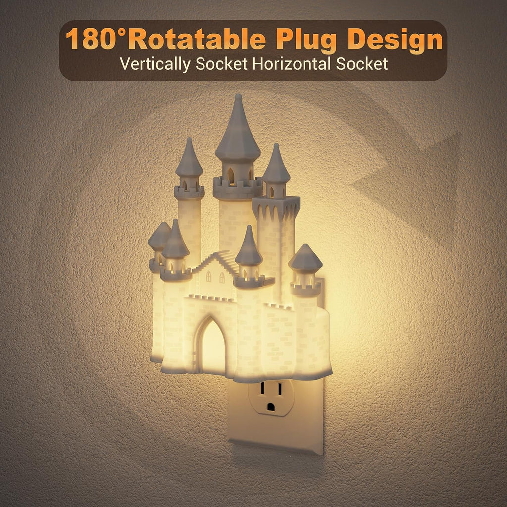 JandCase Night Lights Plug into Wall,2 Pack 3D Printed Castle Night Light,3000K Plug in Nightlight with Dusk to Dawn Sensor,0-100LM…