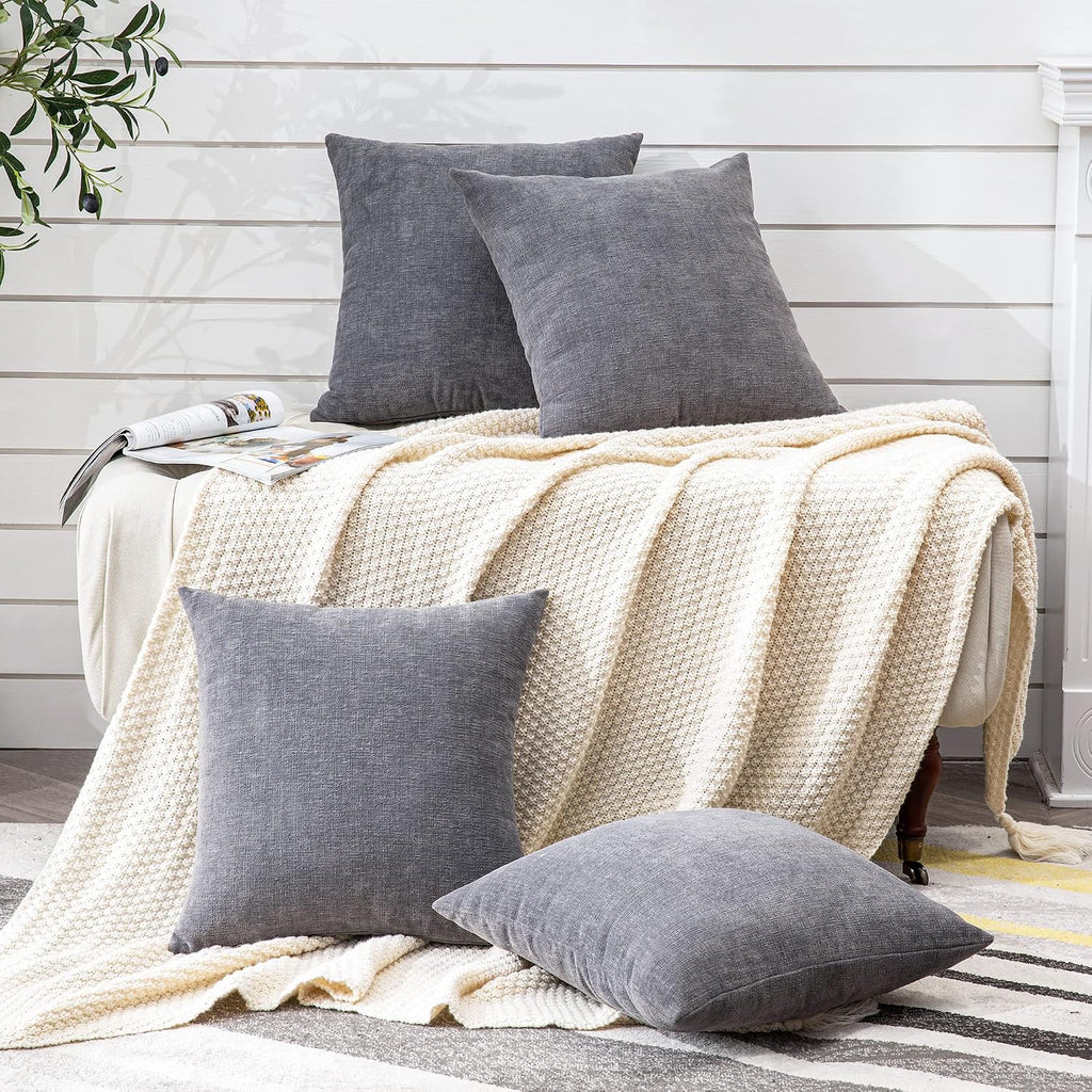 Gawamay Decorative Square Throw Pillow Covers 18"x18" Inch Set of 4, Super Soft Chenille Pillows Cover Fall Pillowcase for Living Room Bedr…