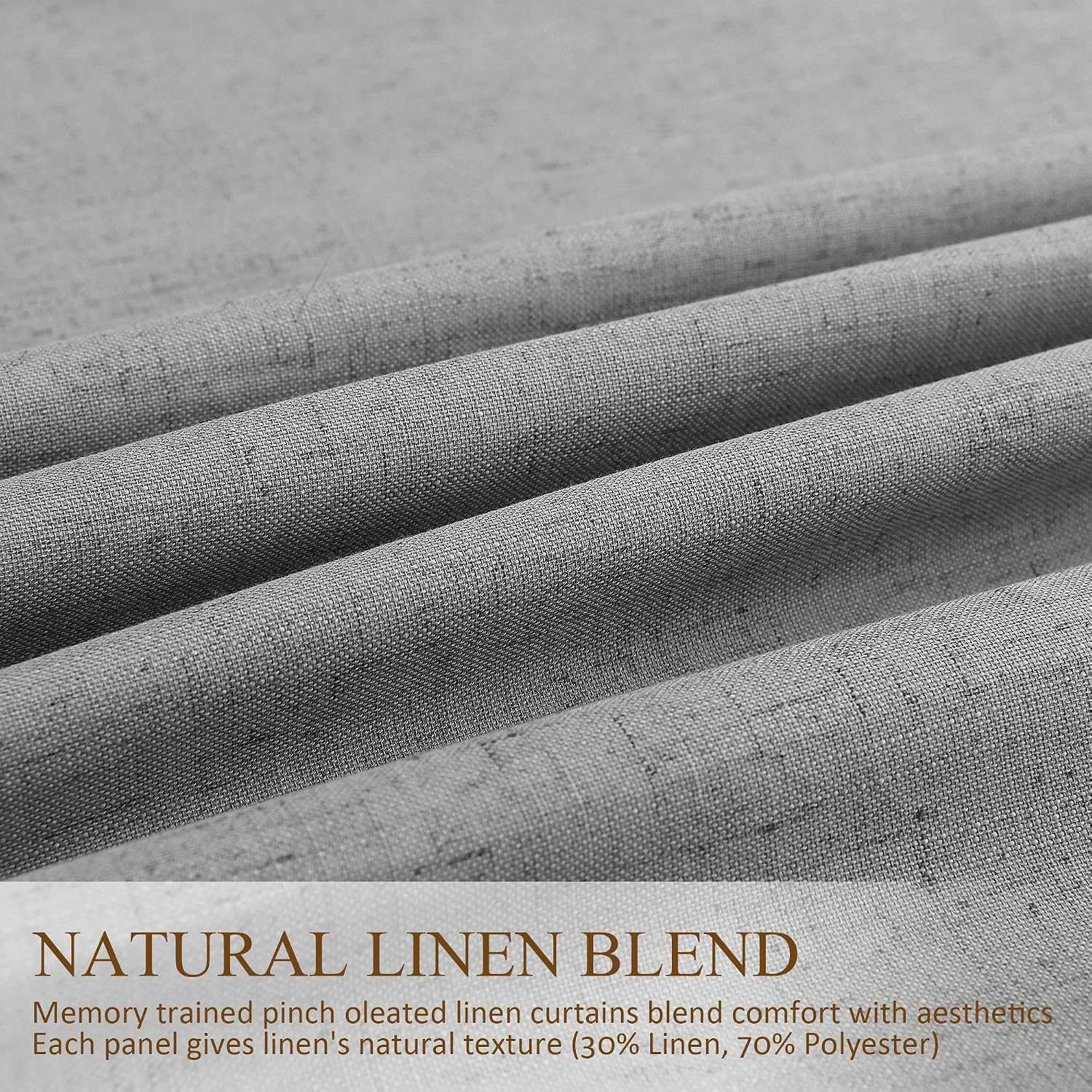 Boodii Dark Grey 100% Blackout Linen Pinch Pleated Curtains 96 Inches Long 2 Panels for Living Room Bedroom Memory Trained Thermal Insulate…