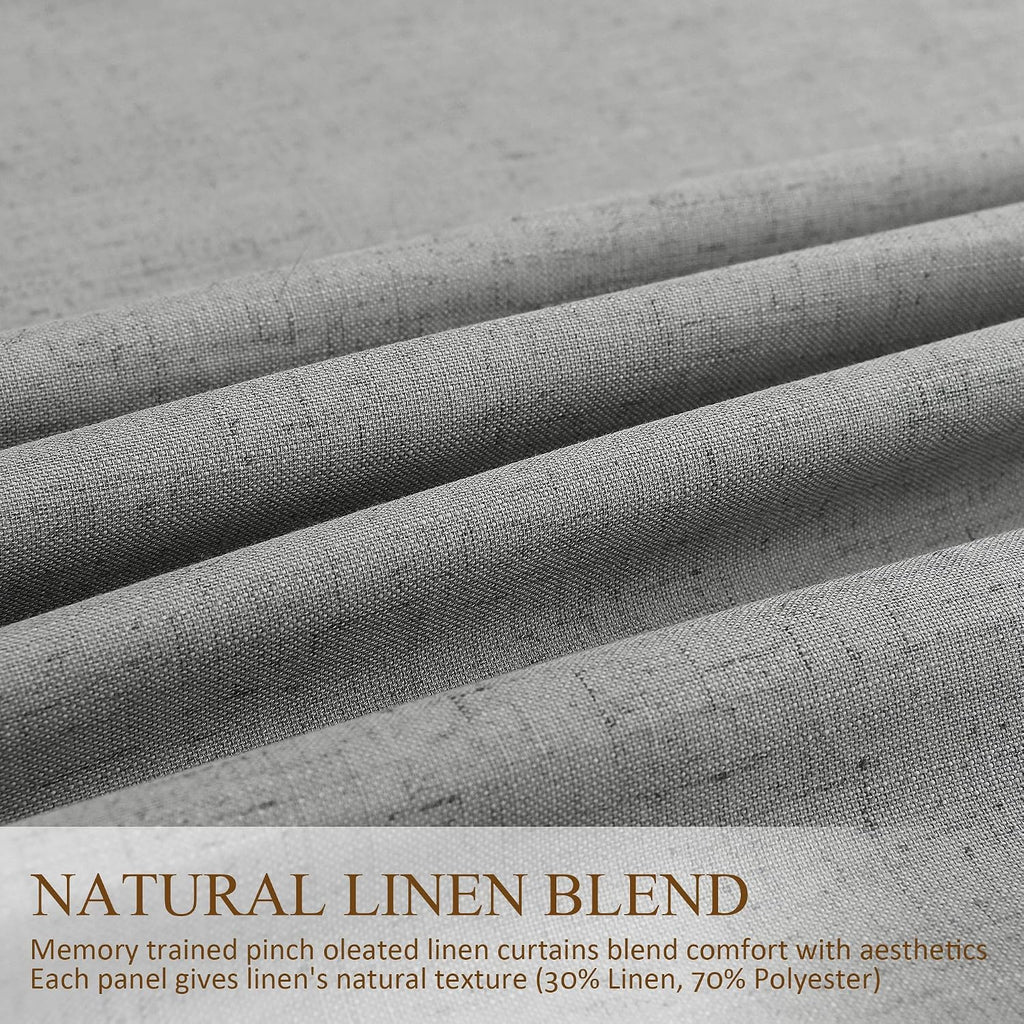 Boodii Dark Grey 100% Blackout Linen Pinch Pleated Curtains 108 Inch Long 2 Panels for Living Room Bedroom Light Blocking Office Modern Boh…
