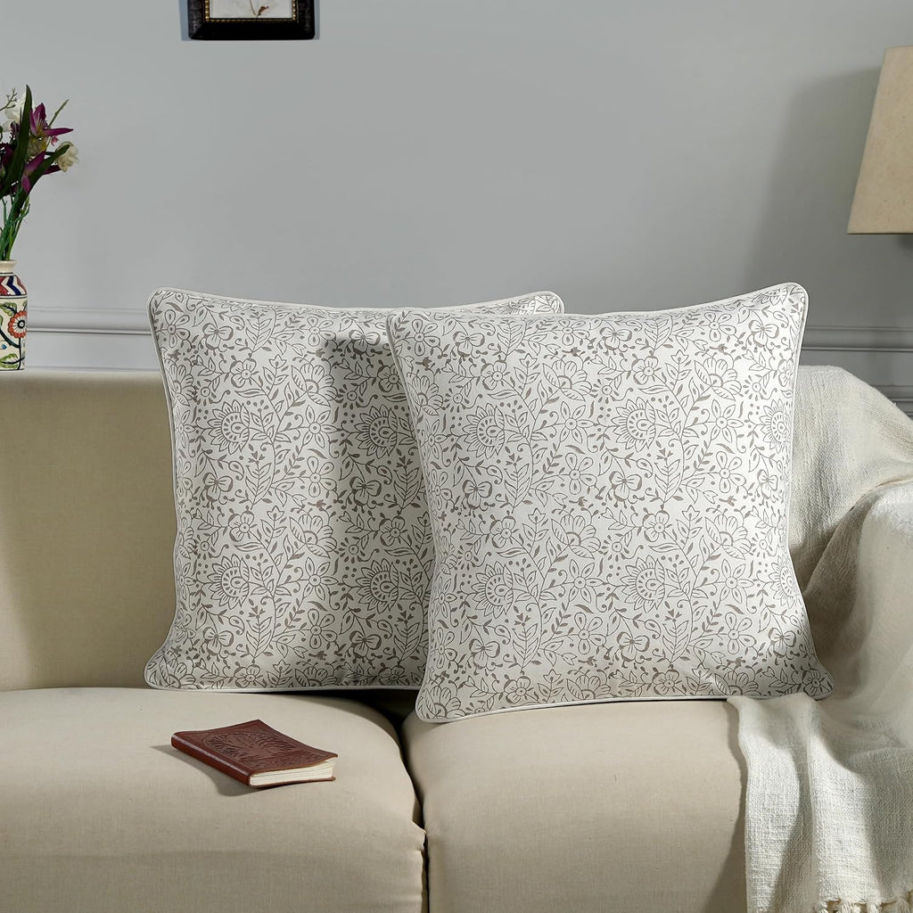 Ridhi Block Print Taupe Pillow Cover 24" x 24" (Pack of 2) Decorative Couch Pillows for Living Room, Farmhouse Chic Boho Cute Outdoor Pillo…