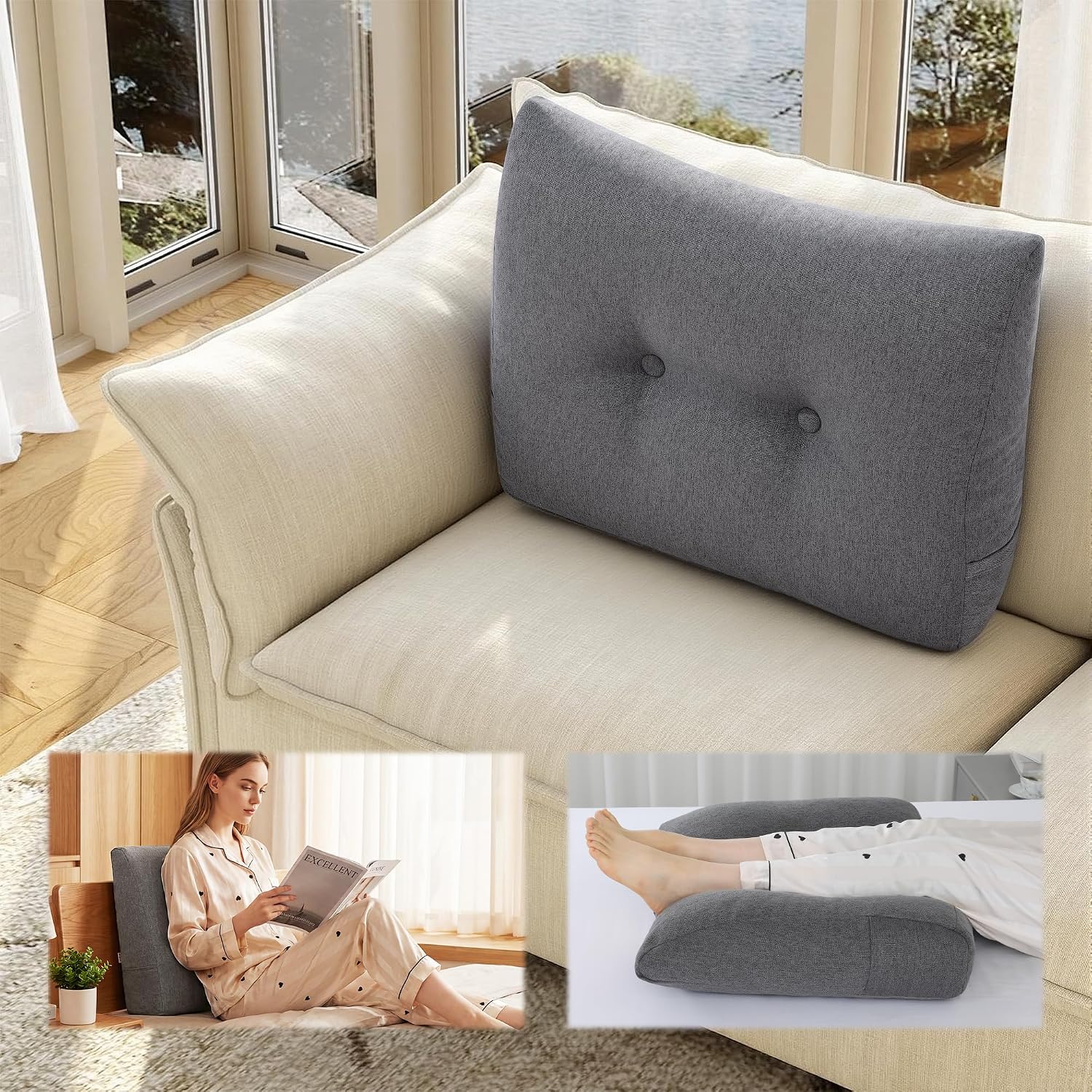 ROYALAY Back Support for Couch Sitting, Memory Foam Back Cushion for Couch, Back Rest Pillow for Sitting in Bed, Wedge Reading Pillow for…