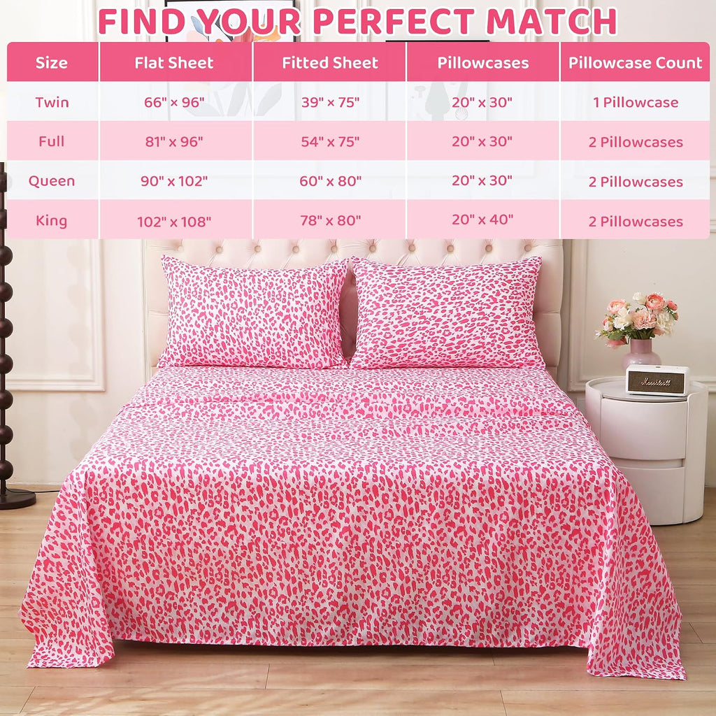 mooreeke Leopard Cheetah Printed Twin Bed Sheets, Soft Microfiber Bedding Sheets & Pillowcases, Deep Pocket Non-Slip Fitted Twin Sheet, Pin…