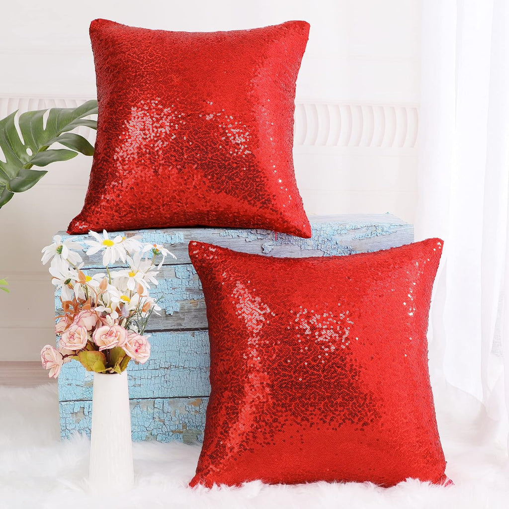 uxcell 2 Pcs Sequin Throw Pillow Covers, Shiny Sparkling Comfy Satin Cushion Covers, Decorative Pillowcases for…