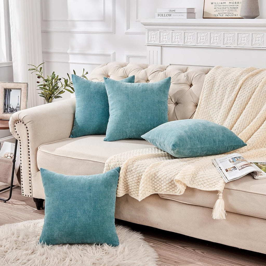 Gawamay Decorative Square Throw Pillow Covers 18"x18" Inch Set of 4, Super Soft Chenille Pillows Farmhouse Fall Pillowcase for Living Room…