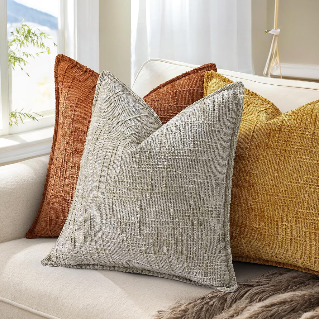 decorUhome Chenille Throw Pillow Covers 22x22 Set of 2, Soft Textured Slubby Modern Decorative Pillow Covers with Elegant Design for Couch,…