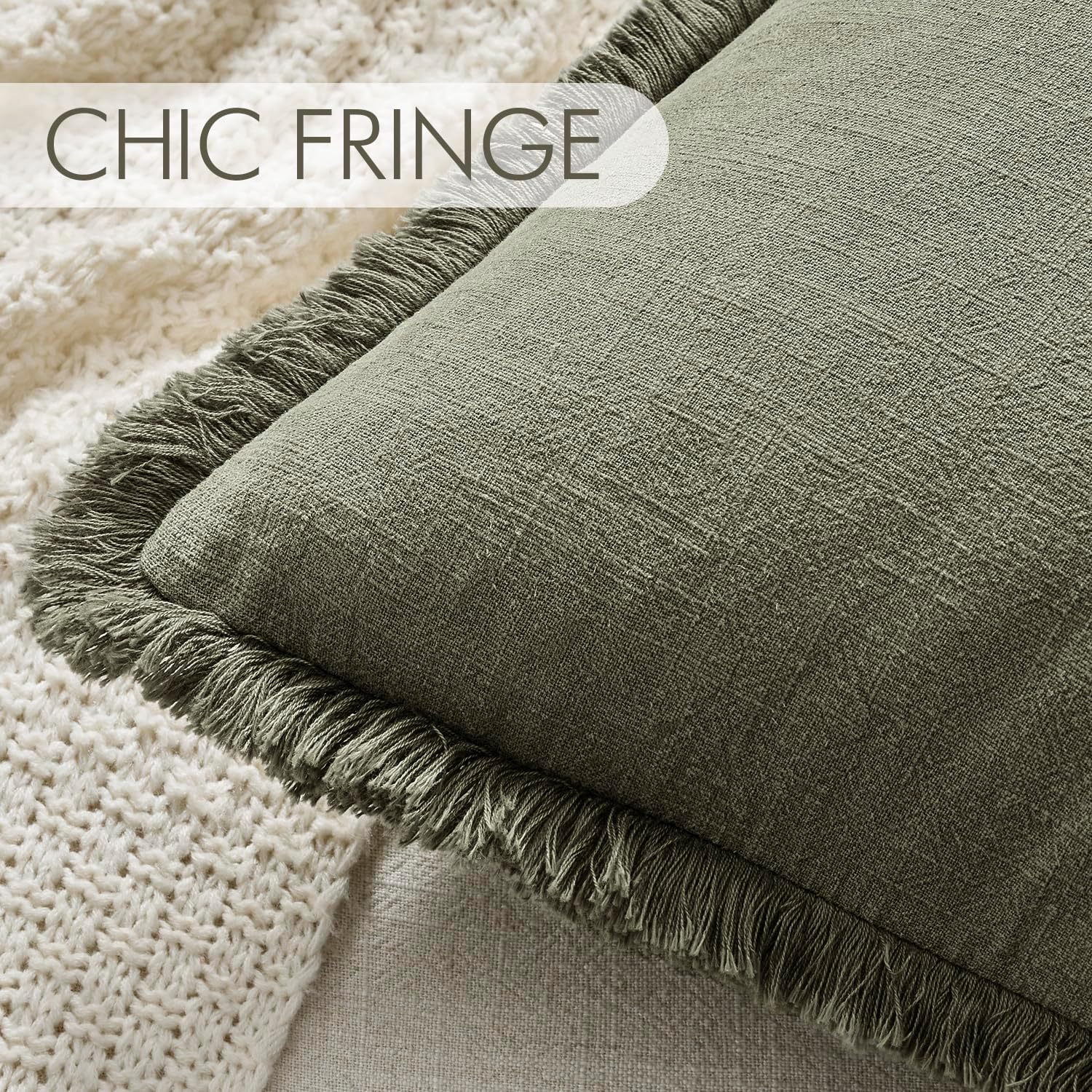 Anroduo Set of 2 Decorative Throw Pillow Covers 20×20 Inch Soft Linen Fringe Farmhouse Boho Vintage Cushion Covers with Tassels Accent Pill…