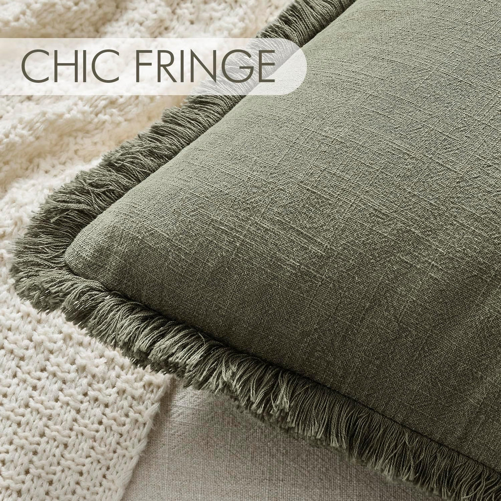 Anroduo Set of 2 Decorative Throw Pillow Covers 26×26 Inch Soft Linen Fringe Farmhouse Boho Vintage Cushion Covers with Tassels Accent Pill…