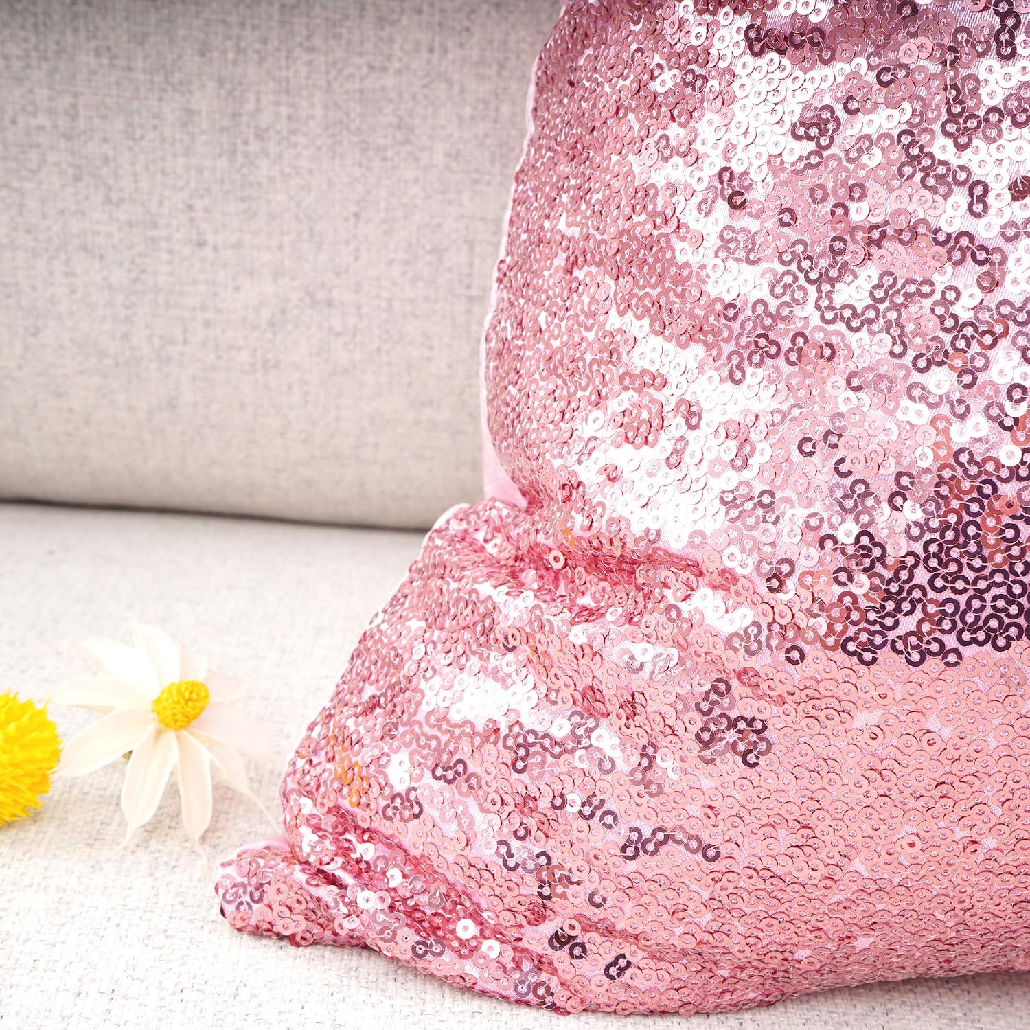 YOUR SMILE Pack of 2 New Luxury Series Pink Bling Decorative Glitzy Sequin & Comfy Satin Solid Throw Pillow Cover Cushion Case for…