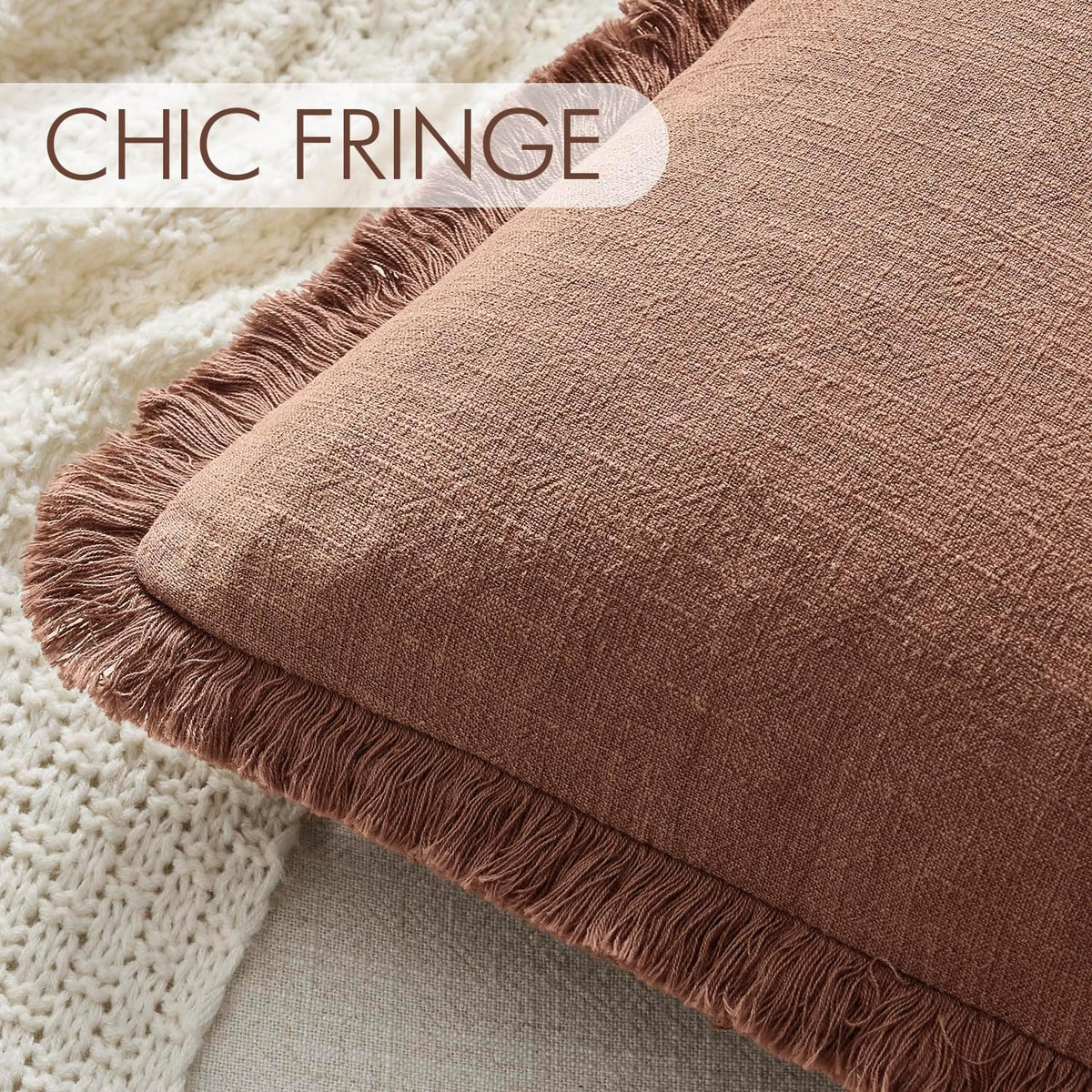 Anroduo Set of 2 Decorative Throw Pillow Covers 22×22 Inch Soft Linen Fringe Farmhouse Boho Vintage Cushion Covers with Tassels Accent Pill…