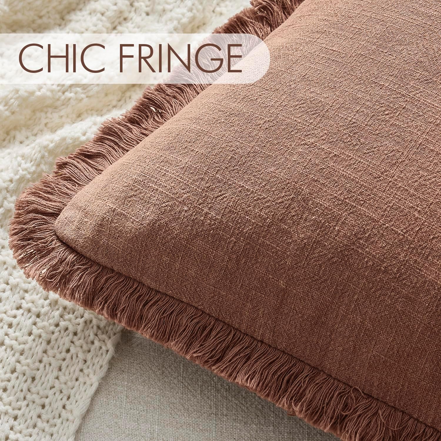 Anroduo Set of 2 Decorative Throw Pillow Covers 26×26 Inch Soft Linen Fringe Farmhouse Boho Vintage Cushion Covers with Tassels Accent Pill…