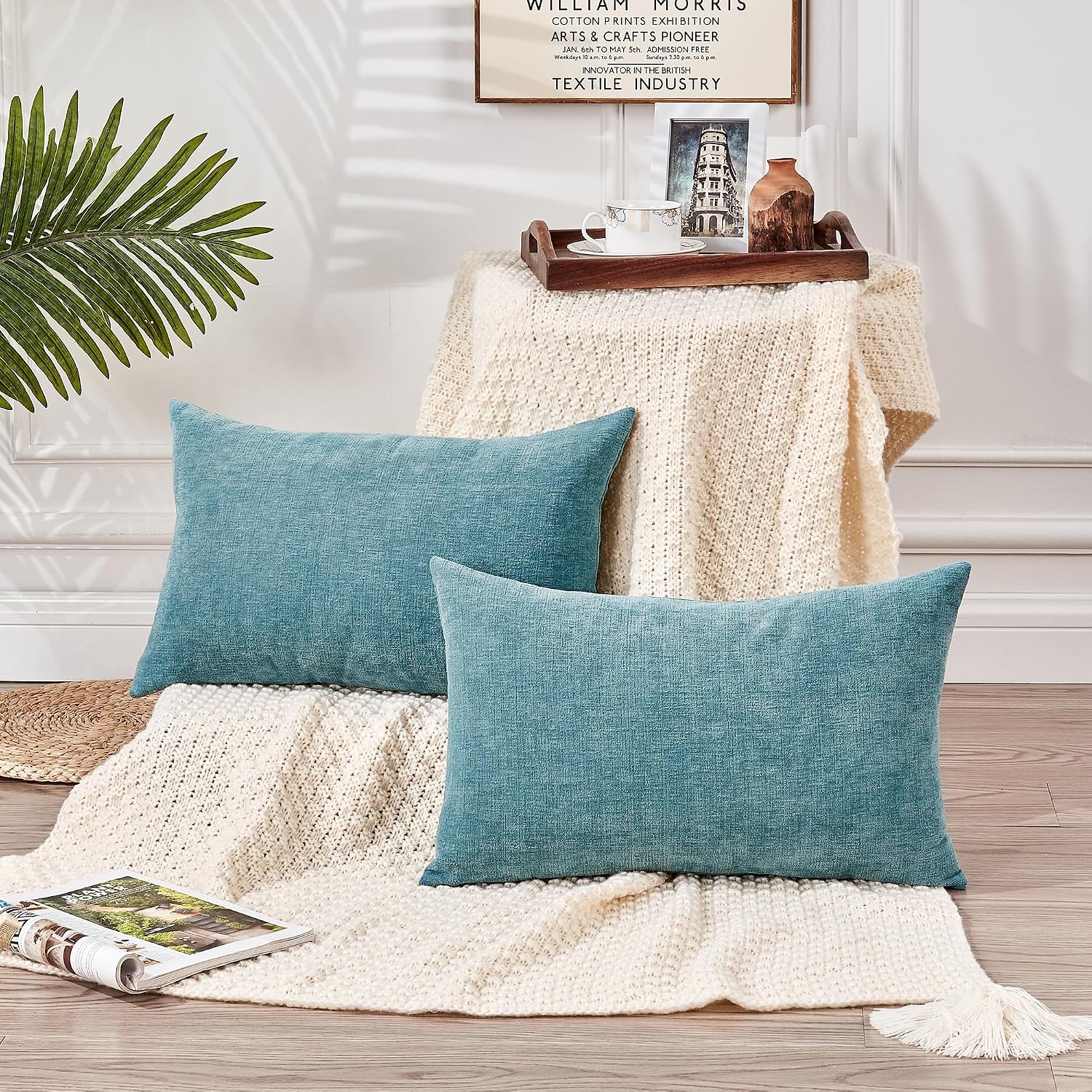 Gawamay Lumbar Decorative Rectangle Throw Pillow Covers 12"x20" Inch Set of 2, Super Soft Chenille Pillowcase for Sofa Living Room Bedroom…