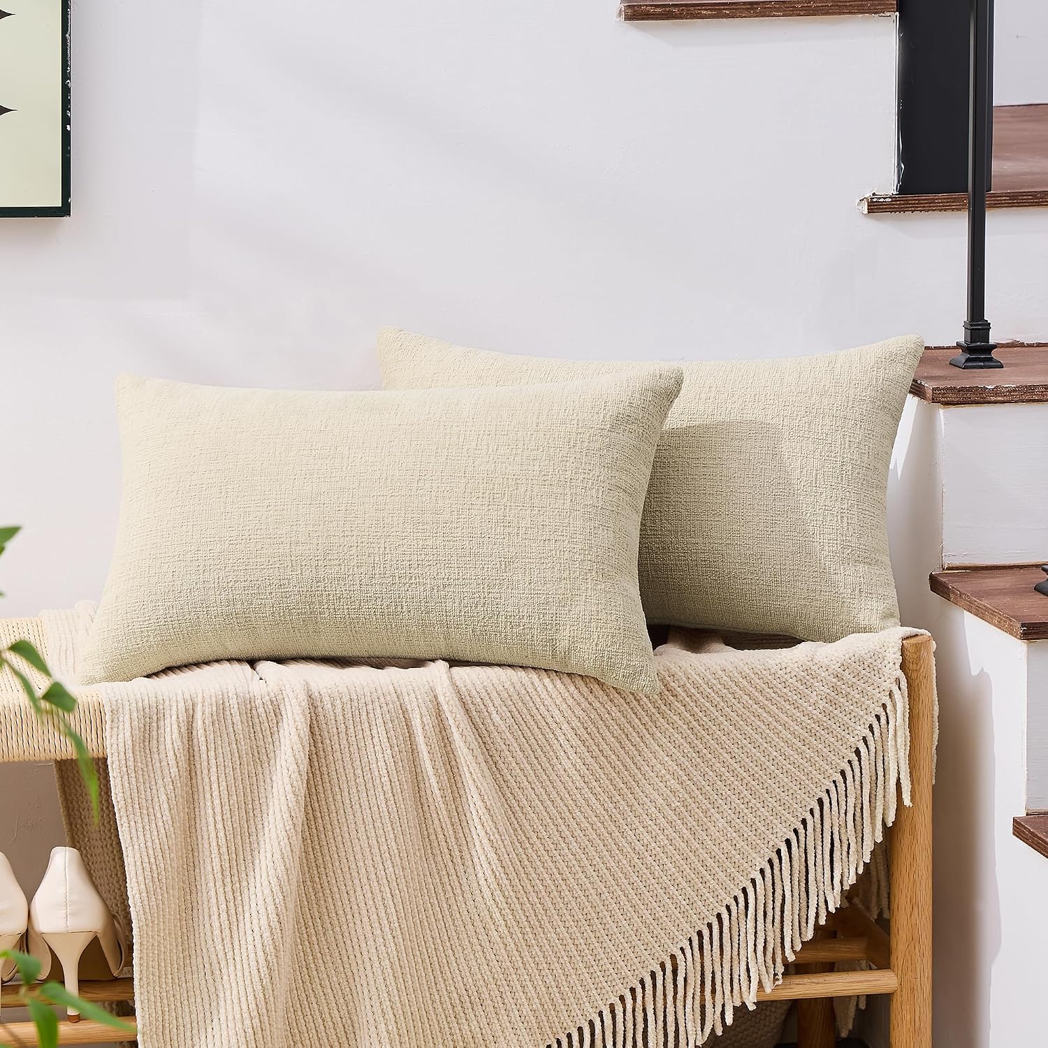Gawamay Set of 2 Decorative Lumbar Soft Chenille Throw Pillow Covers 12x20 Inch, Boho Farmhouse Cushion Cases, Couch Pillow Covers for Livi…