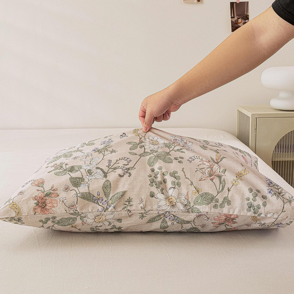 ECOCOTT 2 Pack Floral Pillowcases King Size, 100% Washed Cotton Pillow Cases with Envelope Closure, Vintage Botanical Flower Printed…