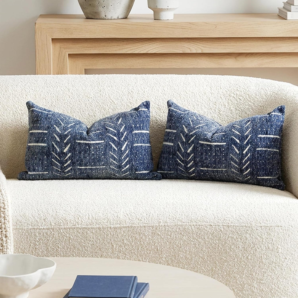 BlissBlush Decorative Lumbar Pillow Covers 12x20 Set of 2, Blue Soft Woven Chenille Accent Pillow Covers for Couch Sofa Bed, Textured…