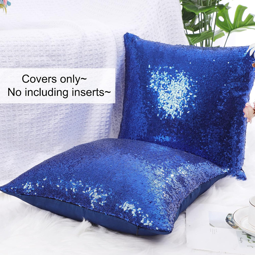 uxcell 2 Pcs Dark Blue Sequin Throw Pillow Covers, Shiny Sparkling Comfy Satin Sequin Cushion Covers, Decorative Pillowcases for…