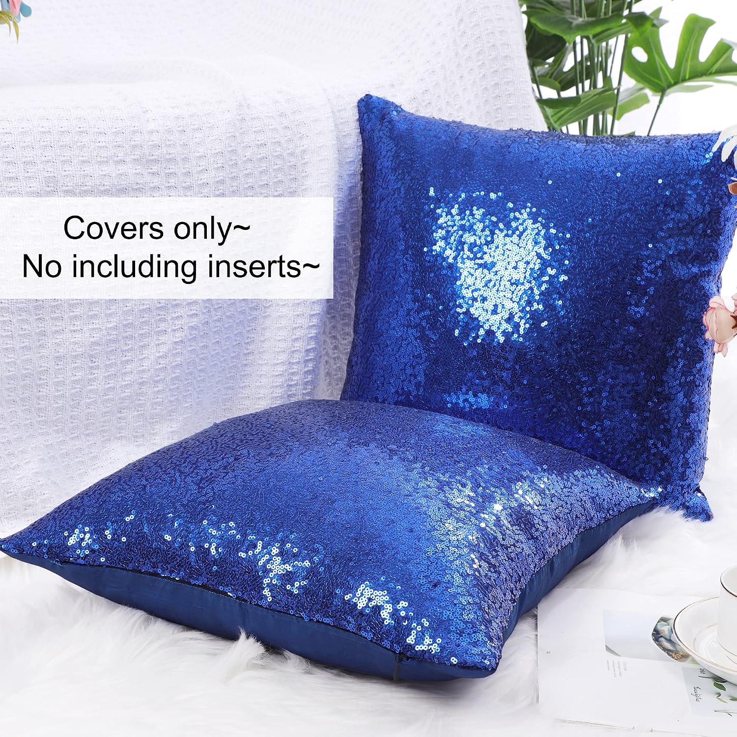 uxcell 2 Pcs Dark Blue Sequin Throw Pillow Covers, Shiny Sparkling Comfy Satin Sequin Cushion Covers, Decorative Pillowcases for…
