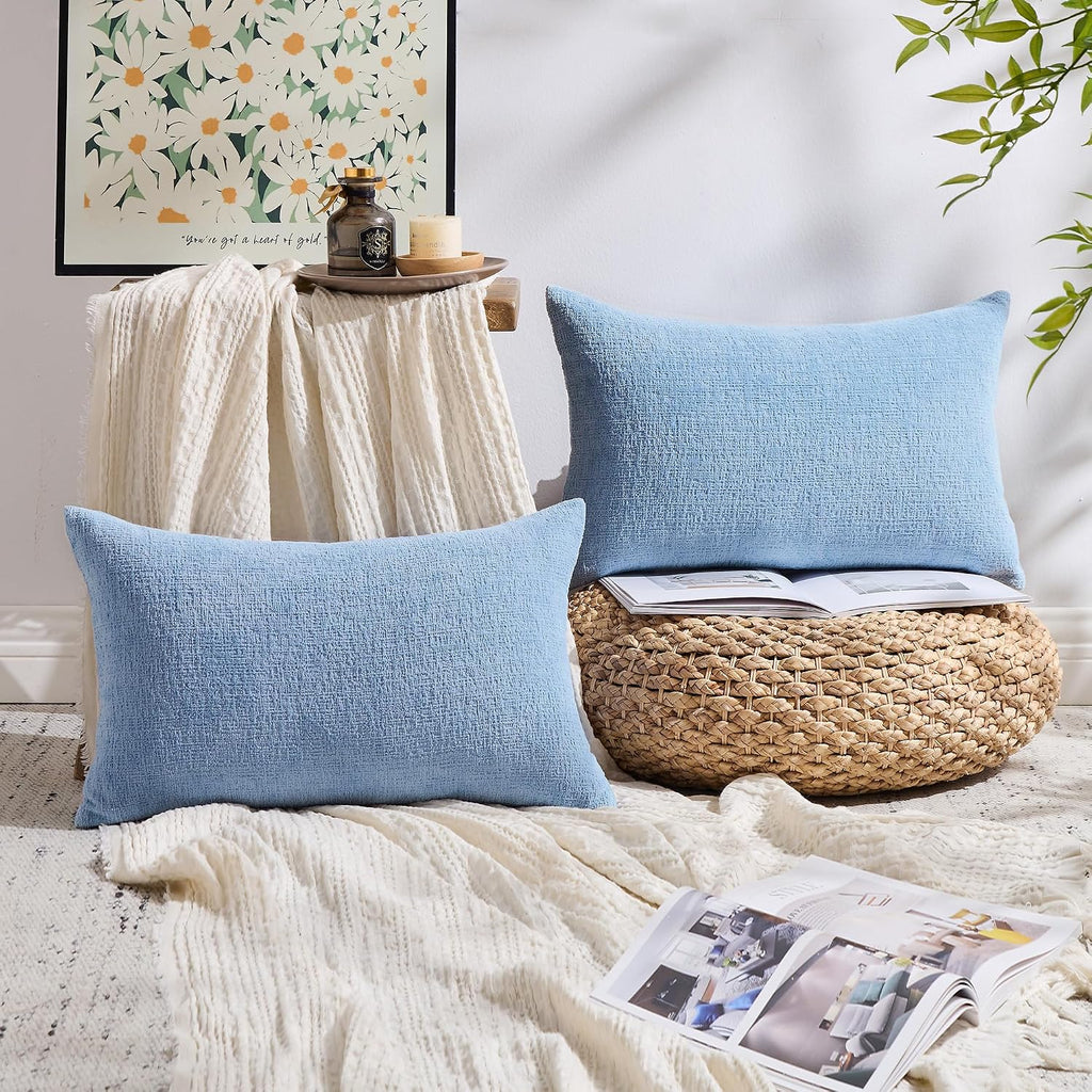 Gawamay Set of 2 Decorative Lumbar Soft Chenille Throw Pillow Covers 12x20 Inch, Boho Farmhouse Cushion Cases, Couch Pillow Covers for Livi…