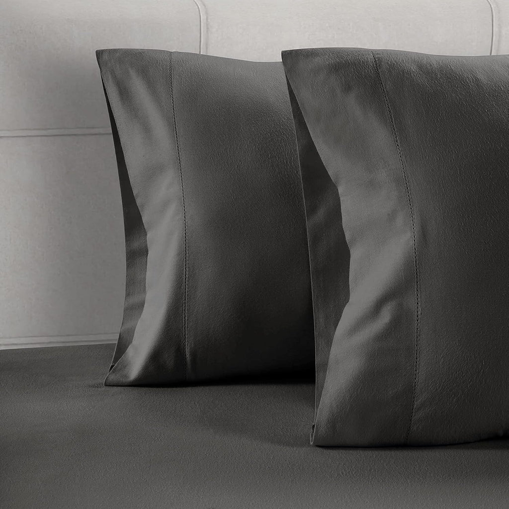 LaneLinen LANE LINEN Soft Pillow Covers King Size 100% Egyptian Cotton Set of 2 Cool & Smooth Sateen Cases - Charcoal Cotton