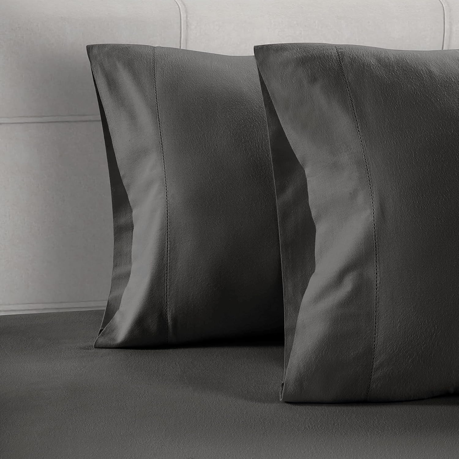 LaneLinen LANE LINEN Soft Pillow Covers King Size 100% Egyptian Cotton Set of 2 Cool & Smooth Sateen Cases - Charcoal Cotton