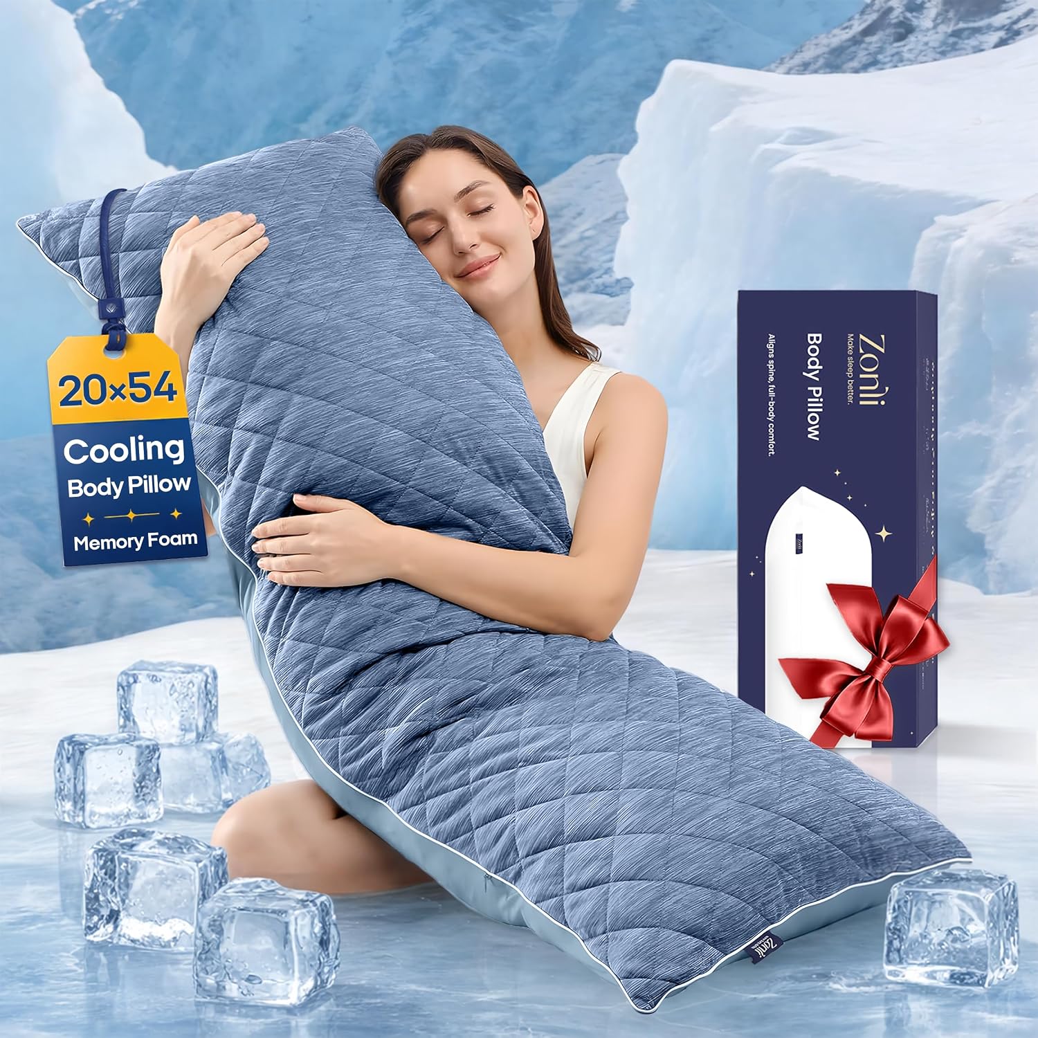 Zonli Cooling Body Pillow for Adults Side Sleeper & Pregnancy - Memory Foam Insert Long Body Pillow 20 x 54 Inch with Washable Pillowcase,…