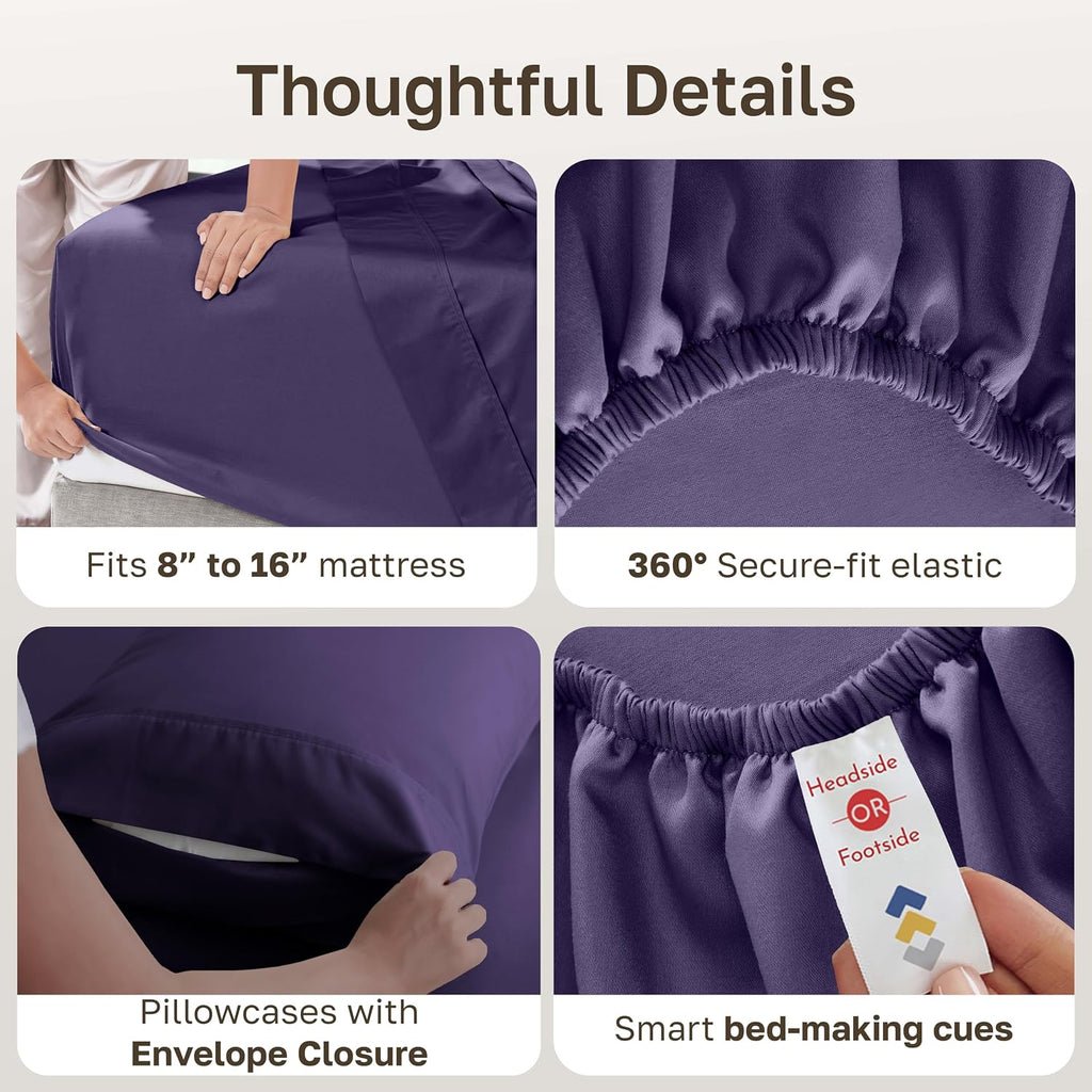 CaliforniaDesignDen California Design Den 6-Pc King Size Sheet Set with 4 Pillowcases - Soft 400 Thread Count 100% Cotton Sheets, Sateen We…