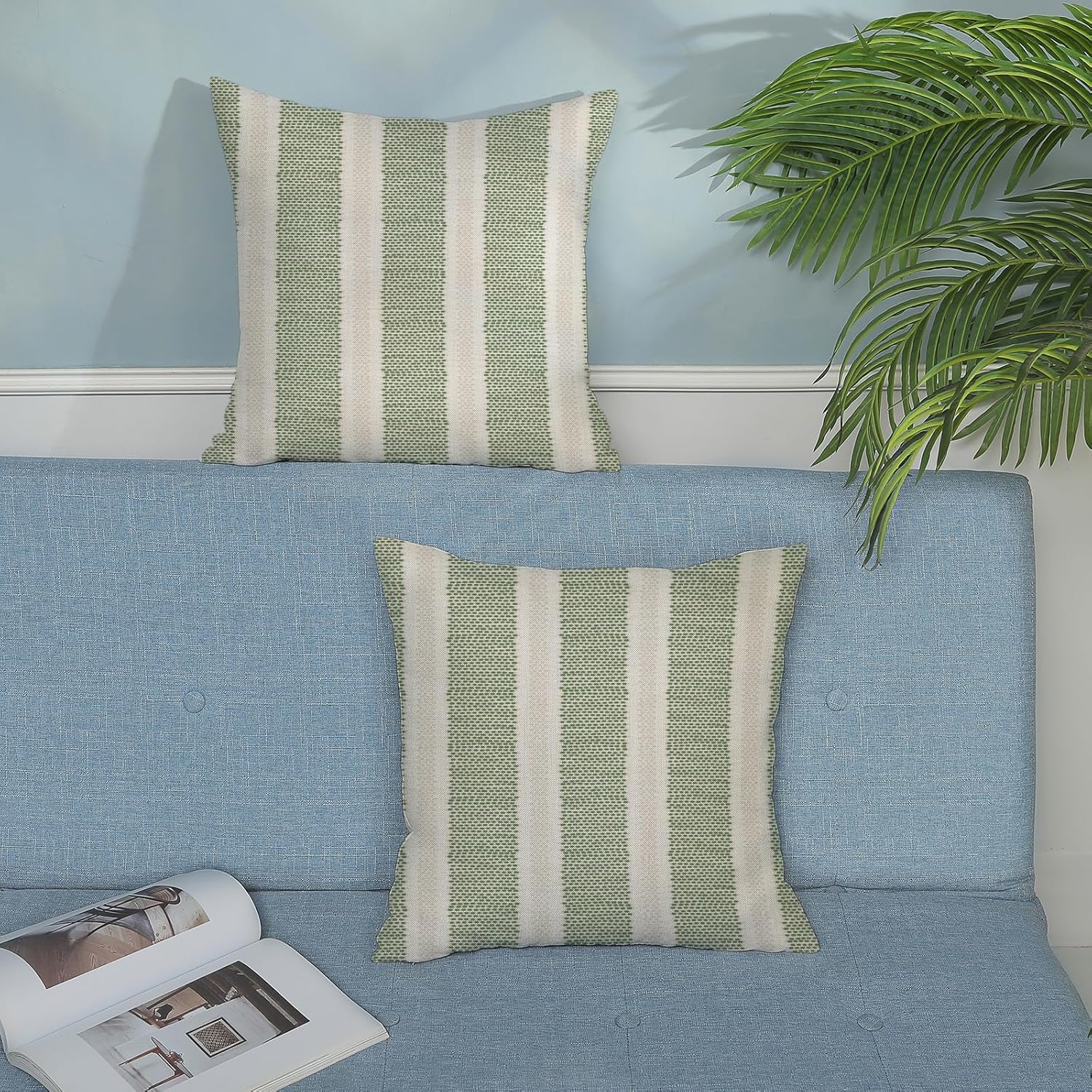 Sage Green Polka Dot Pillow Covers 18 x 18 Set of 2 Boho Striped Decorative Throw Pillow Covers Modern Abstract Geometry Decor Green…
