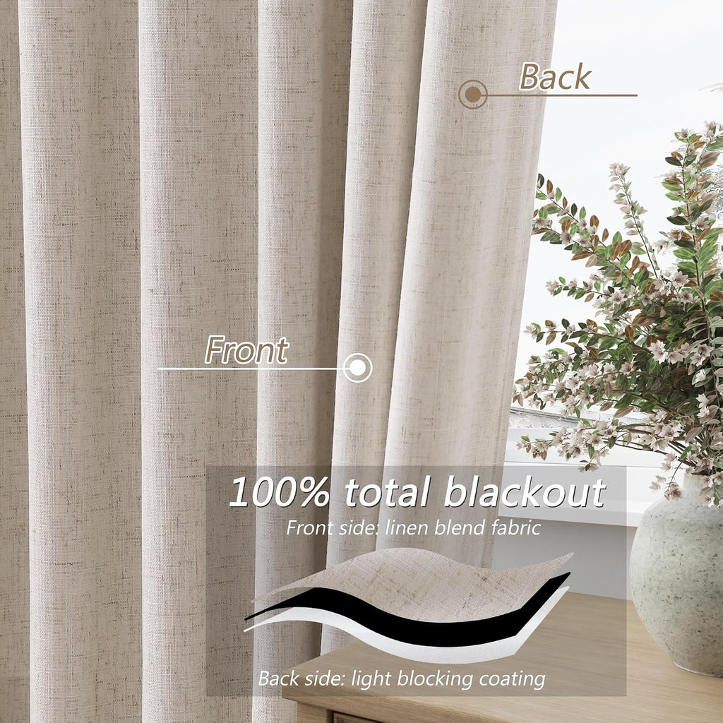 Guken 100% Blackout Curtains 102 Inch Length 2 Panels Set for Living Room Bedroom Back Tab Thermal Insulated Black Out Linen Drapes Room Da…