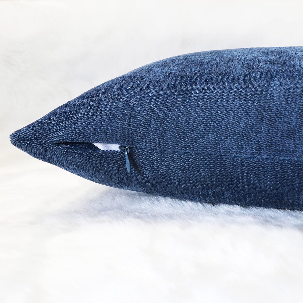 Slow Cow Chenille Rectangular Pillow Cover Pillowcase Decorative Lumbar Throw Pillow Cover for Couch Sofa 12 x 24 Inches Navy Blue