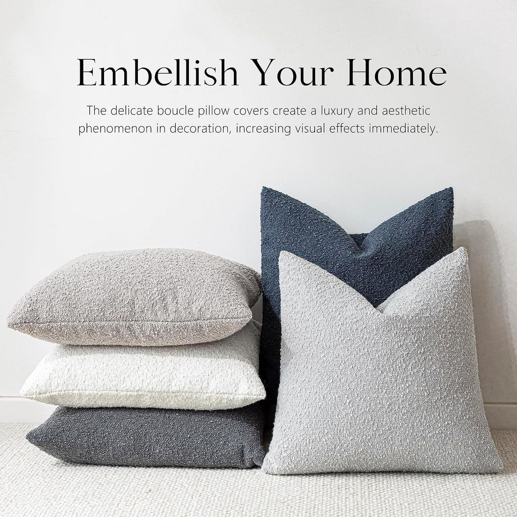 Foindtower Decorative Textured Boucle Throw Pillow Covers Accent Solid Pillow Cases Neutral Soft Cozy Couch Cushion Case for Chair Sofa…