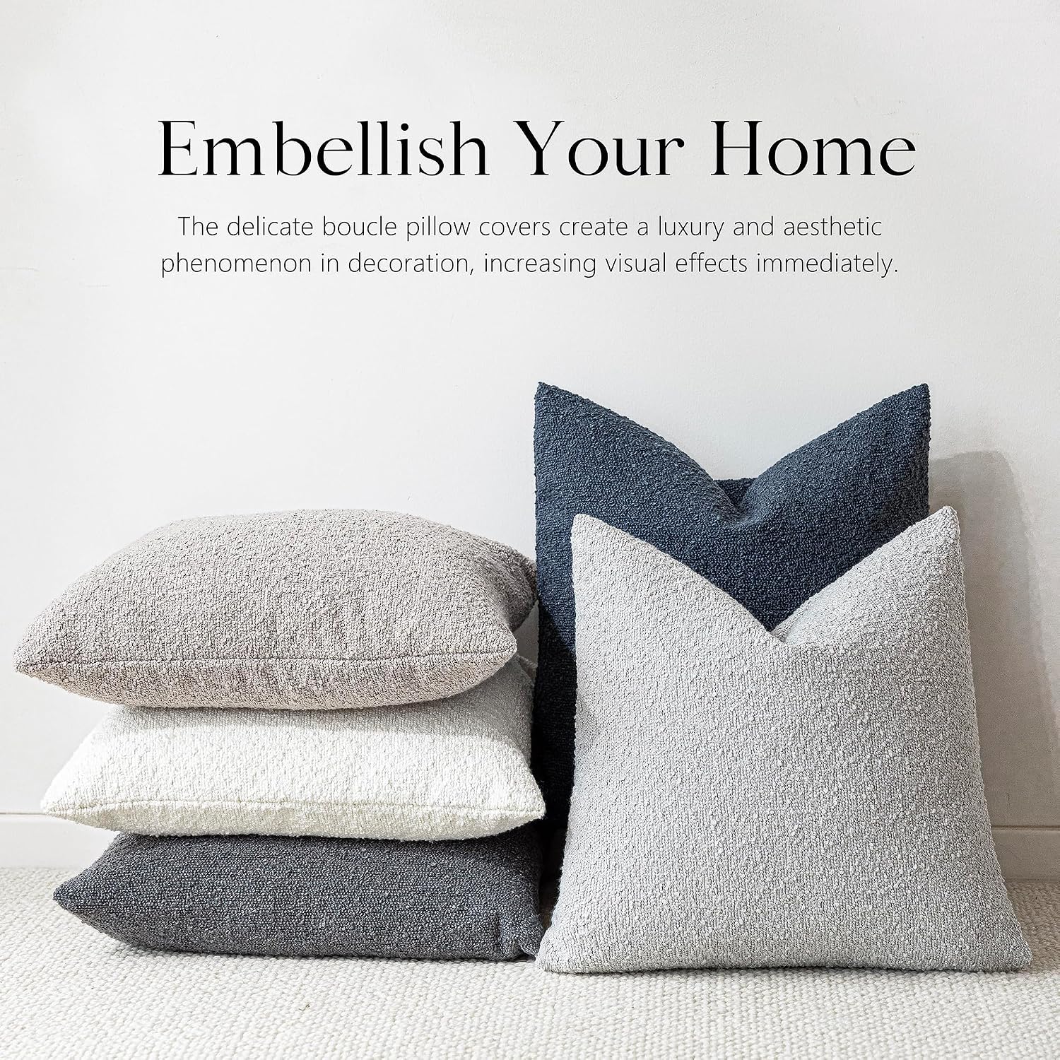 Foindtower Decorative Boucle Throw Pillow Covers Accent Solid Pillow Cases Cozy Soft Textured Couch Cushion Case for Chair Sofa Bedroom…
