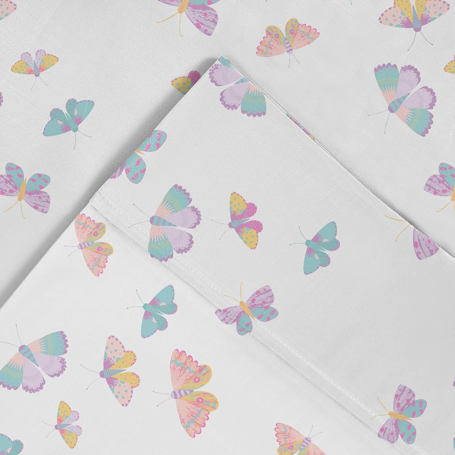 Pointehaven Butterfly Fairy Printed Cotton Percale 4 pc Sheet Set, Queen