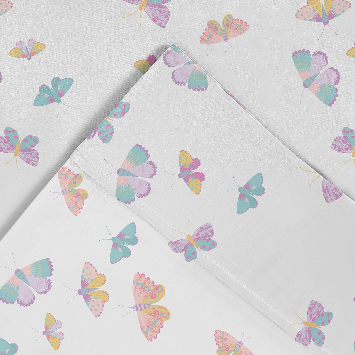 Pointehaven Butterfly Fairy Printed Cotton Percale 3 pc Sheet Set, Twin Extra Long