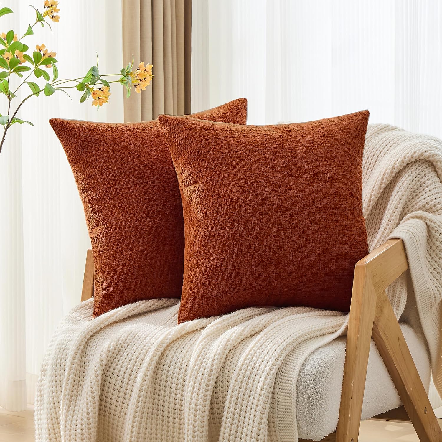 Gawamay Set of 2 Soft Textured Chenille Throw Pillow Covers 22x22 Inch (55x55 CM), Decorative Pillowcases Cushion Covers for Farmhouse Home…