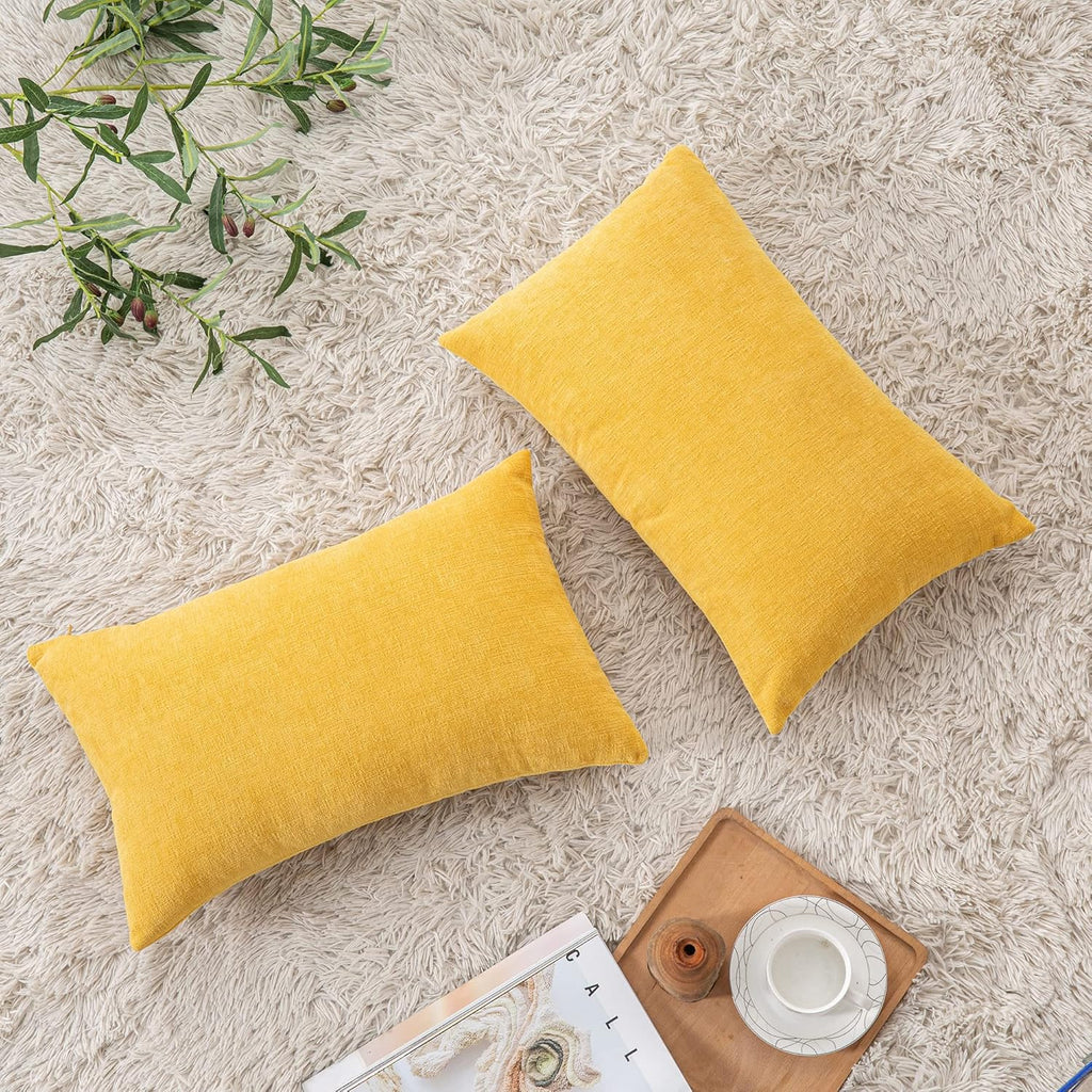 Gawamay Lumbar Pillow Cover Decorative Throw Pillow Covers 12"x20" Inch Set of 2, Super Soft Chenille Pillowcase for Living Room Bedroom So…
